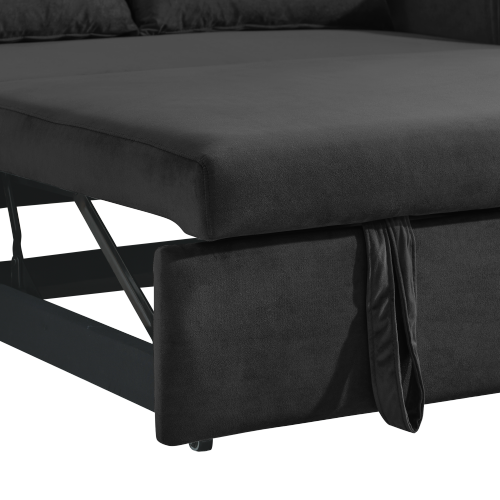 55" Modern Convertible Sofa Bed with 2 Detachable Arm Pockets, Velvet Loveseat Sofa with Pull Out Bed, 2 Pillows and Living Room Adjustable Backrest, Grid Design Armrests、、casual