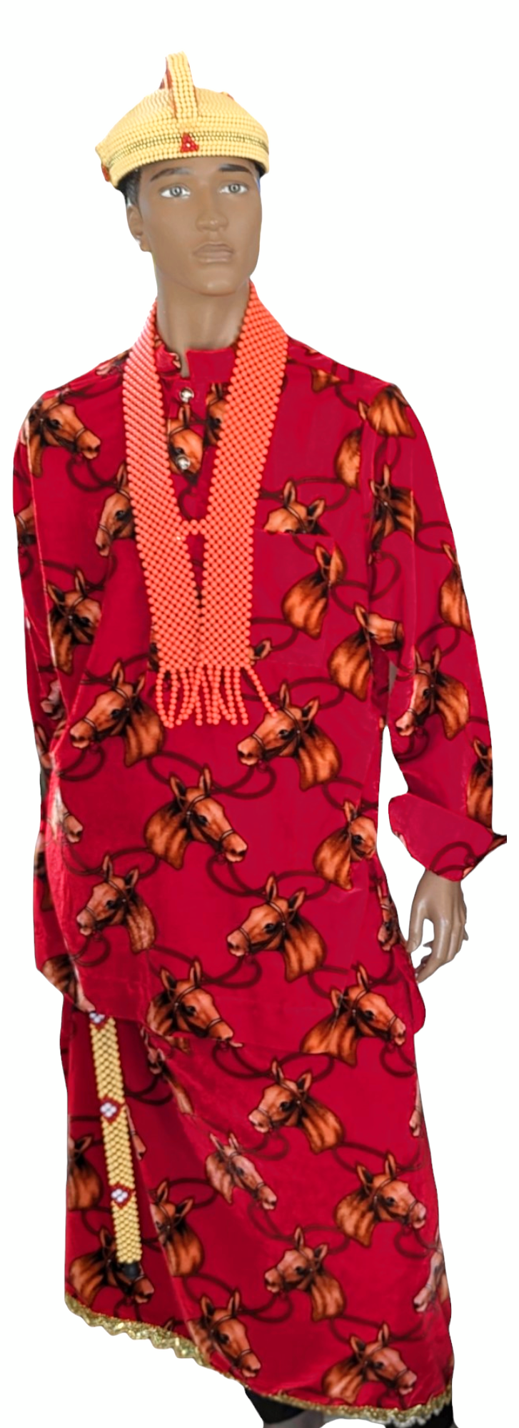 Red Brown Gold Ekwueme Royal Velvet Igbo Top and wrapper for Men DPEIVAM、mySite、solidvoid
