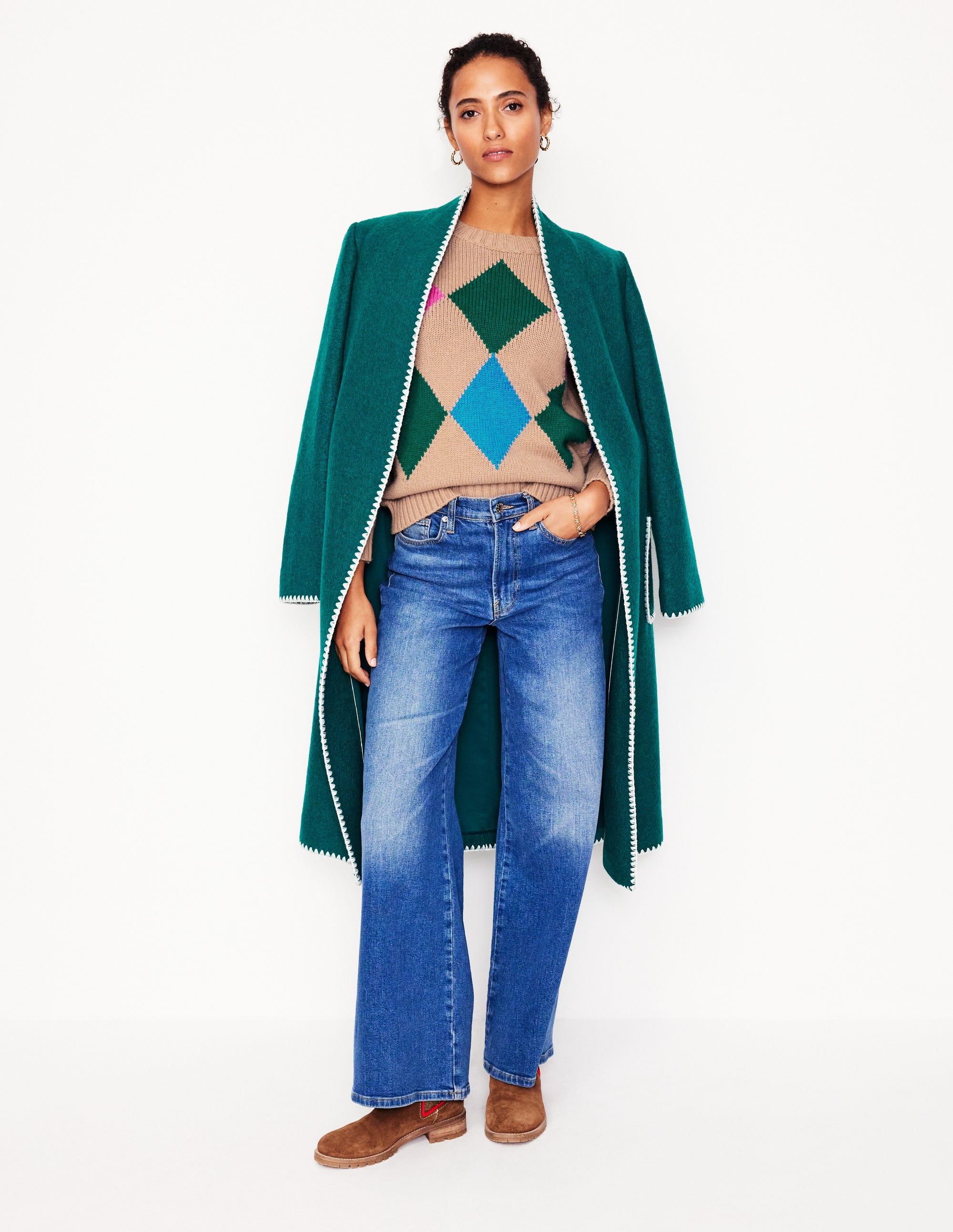  Argyle Crew Neck Jumper-Camel Melange, Multi、mySite、ashleygrahame