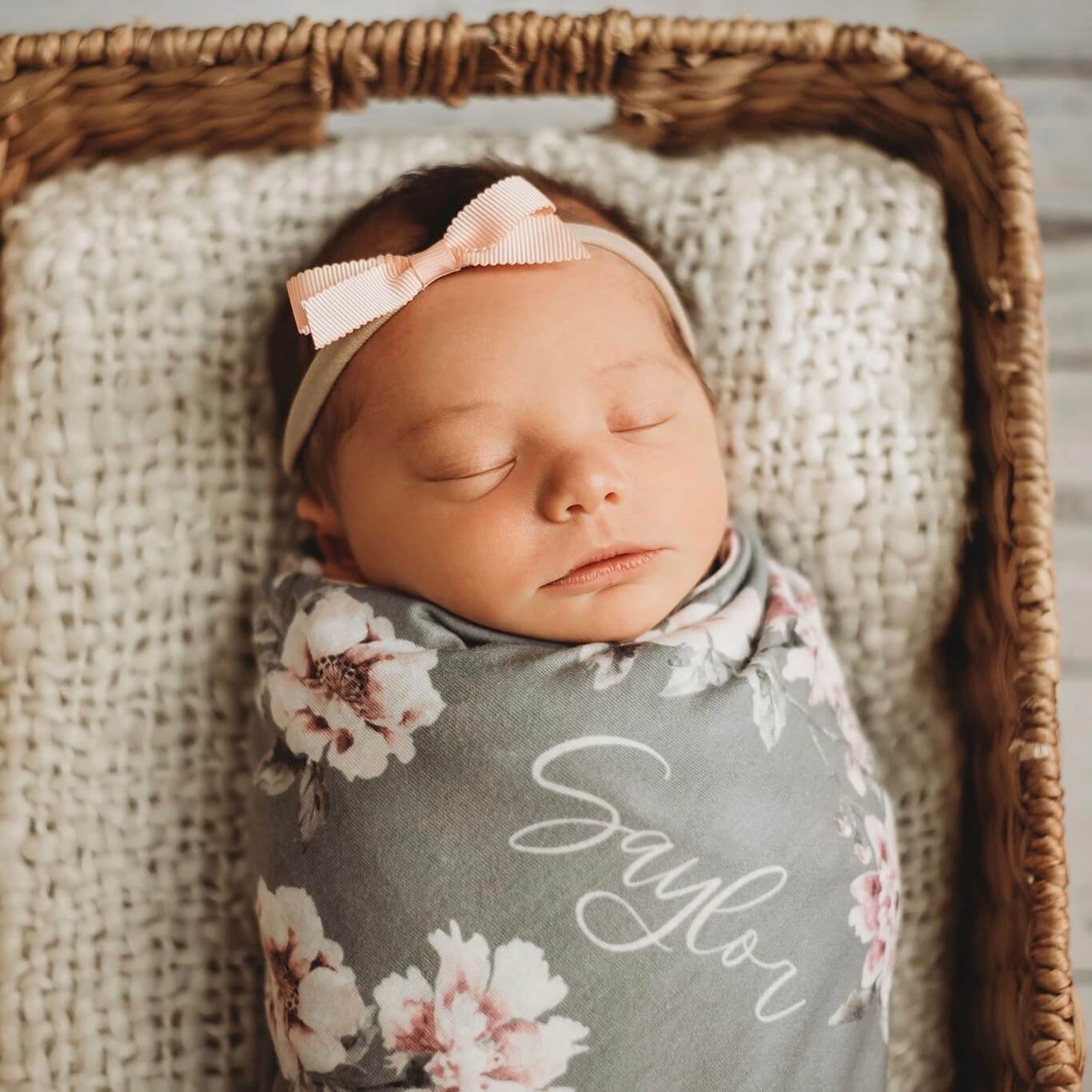  Saylor's Sage & Blush Floral Personalized Baby Name Swaddle、mySite、layawaytickets