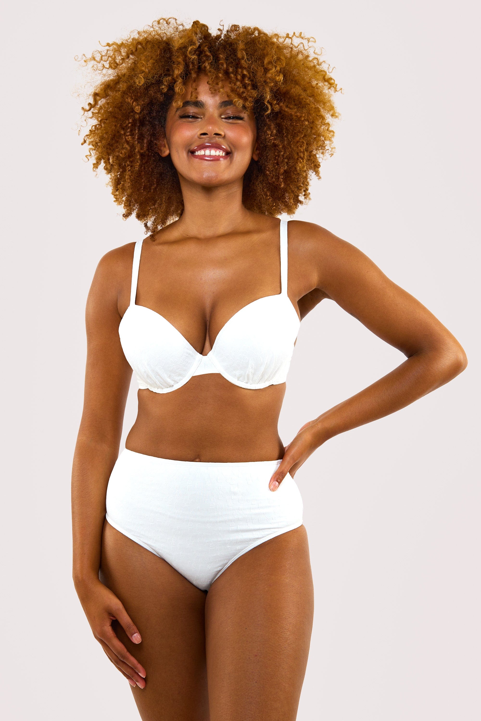 Zoe Mix & Match White Floral Texture High Waisted Bikini Bottom、mySite、bengalsvssteelers