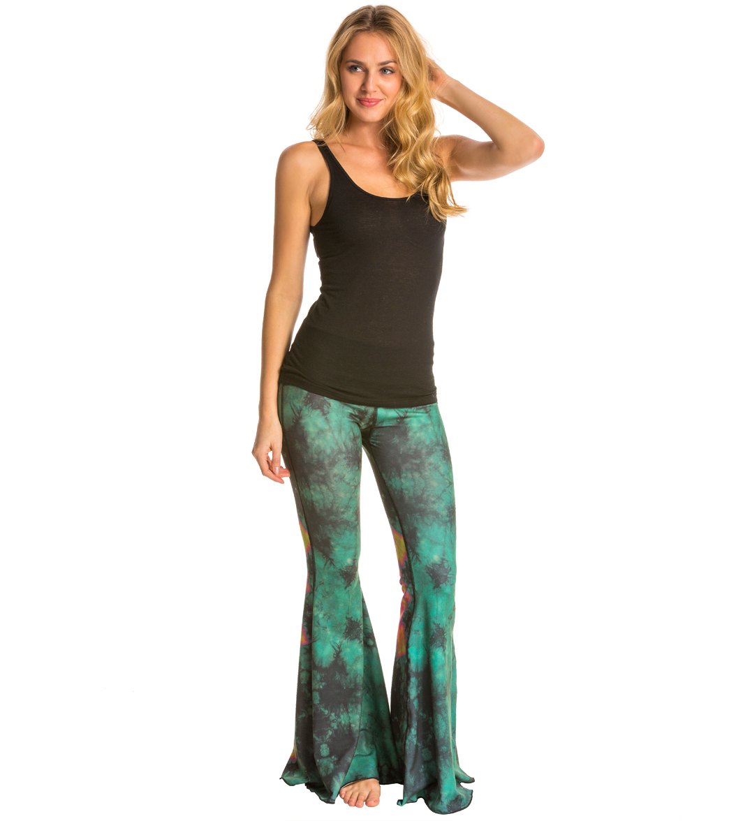 Teeki Eagle Feather Green Bell Bottom Yoga Pants、mySite、noshort