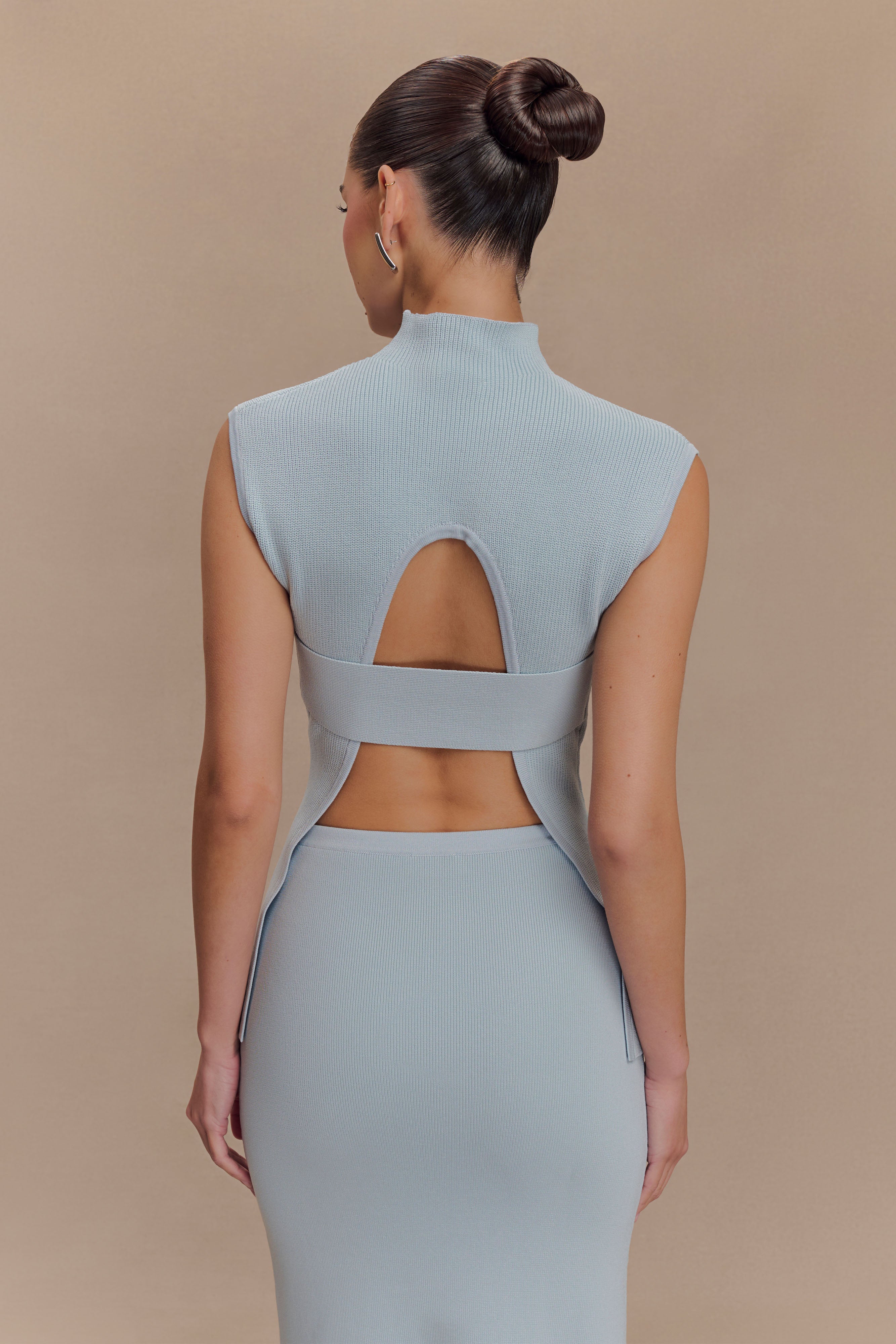 Maxine Knit Open Back Top - Light Blue、mySite、solidvoid