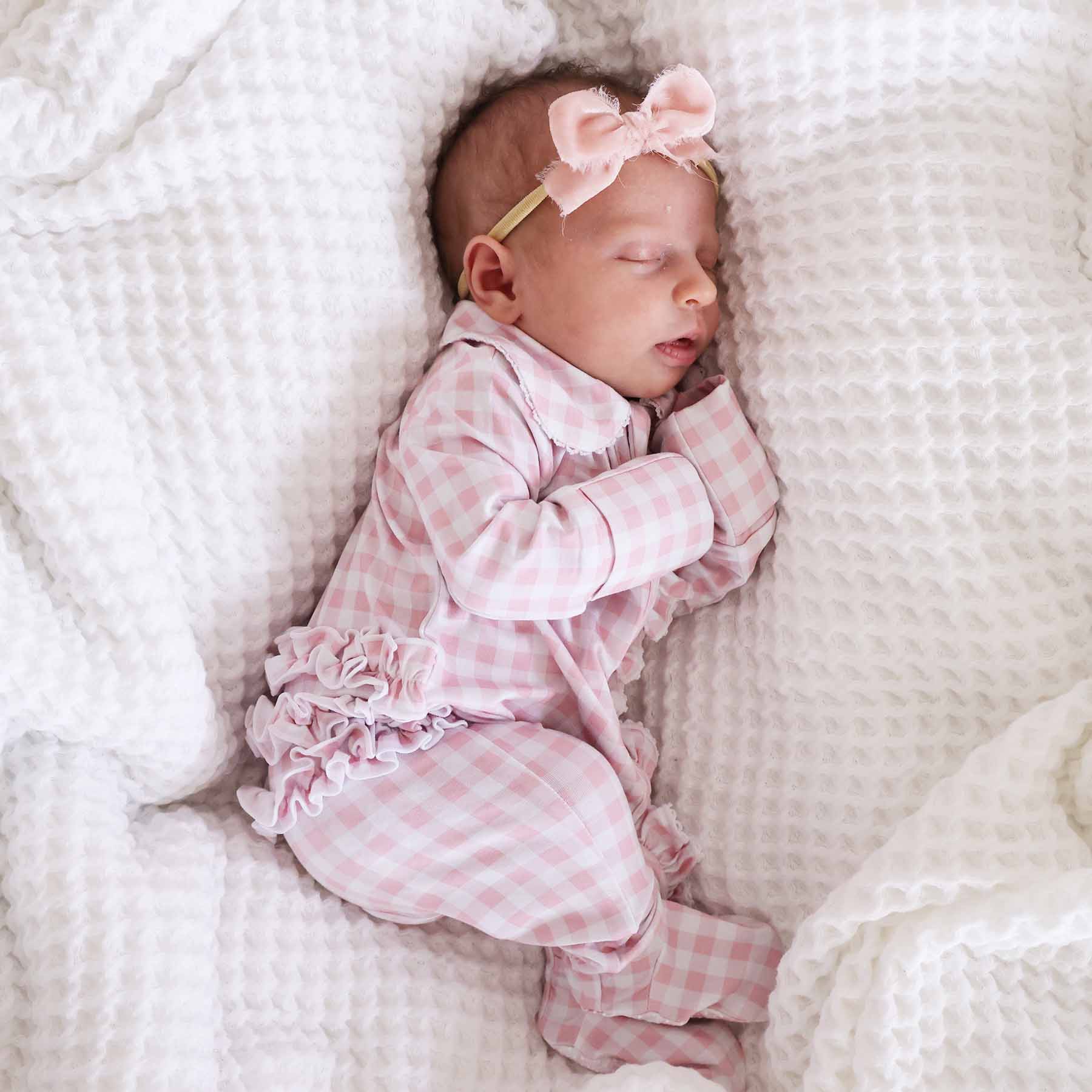  Peter Pan Collar Ruffle Zipper Footie | Rosy Gingham、mySite、layawaytickets