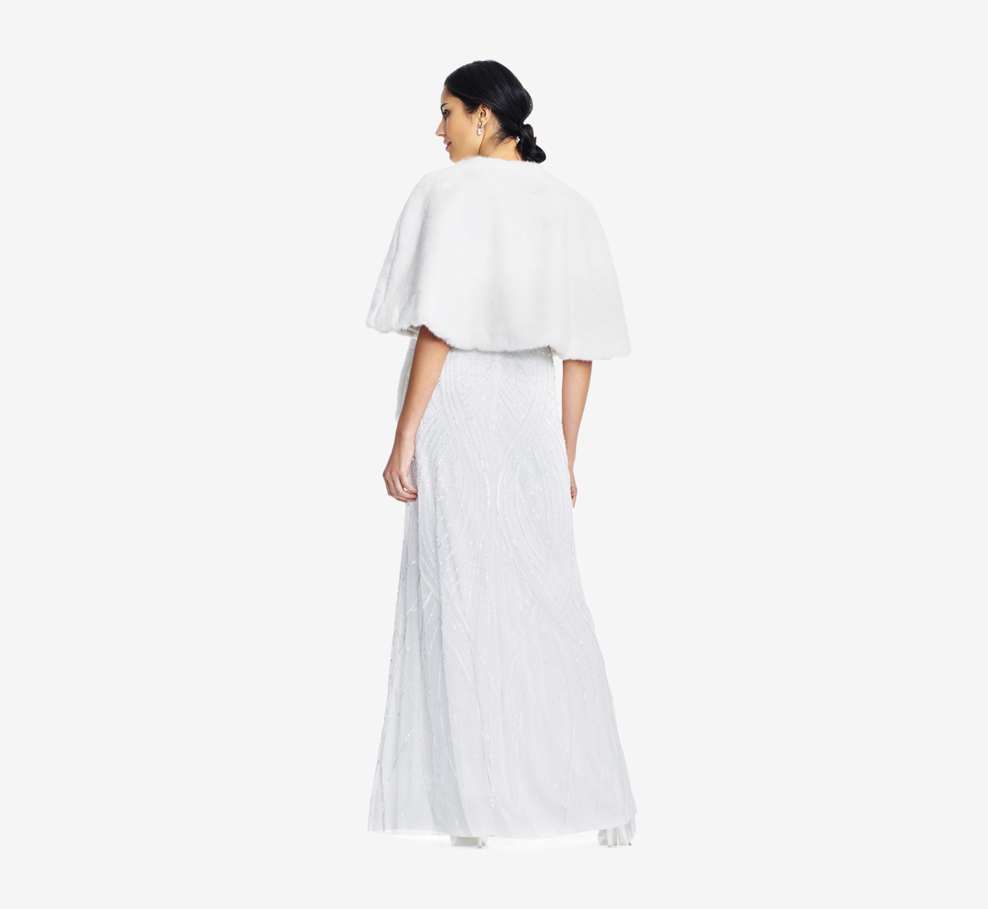 Faux Fur Open Front Cape Jacket In Ivory、mySite、solidvoid