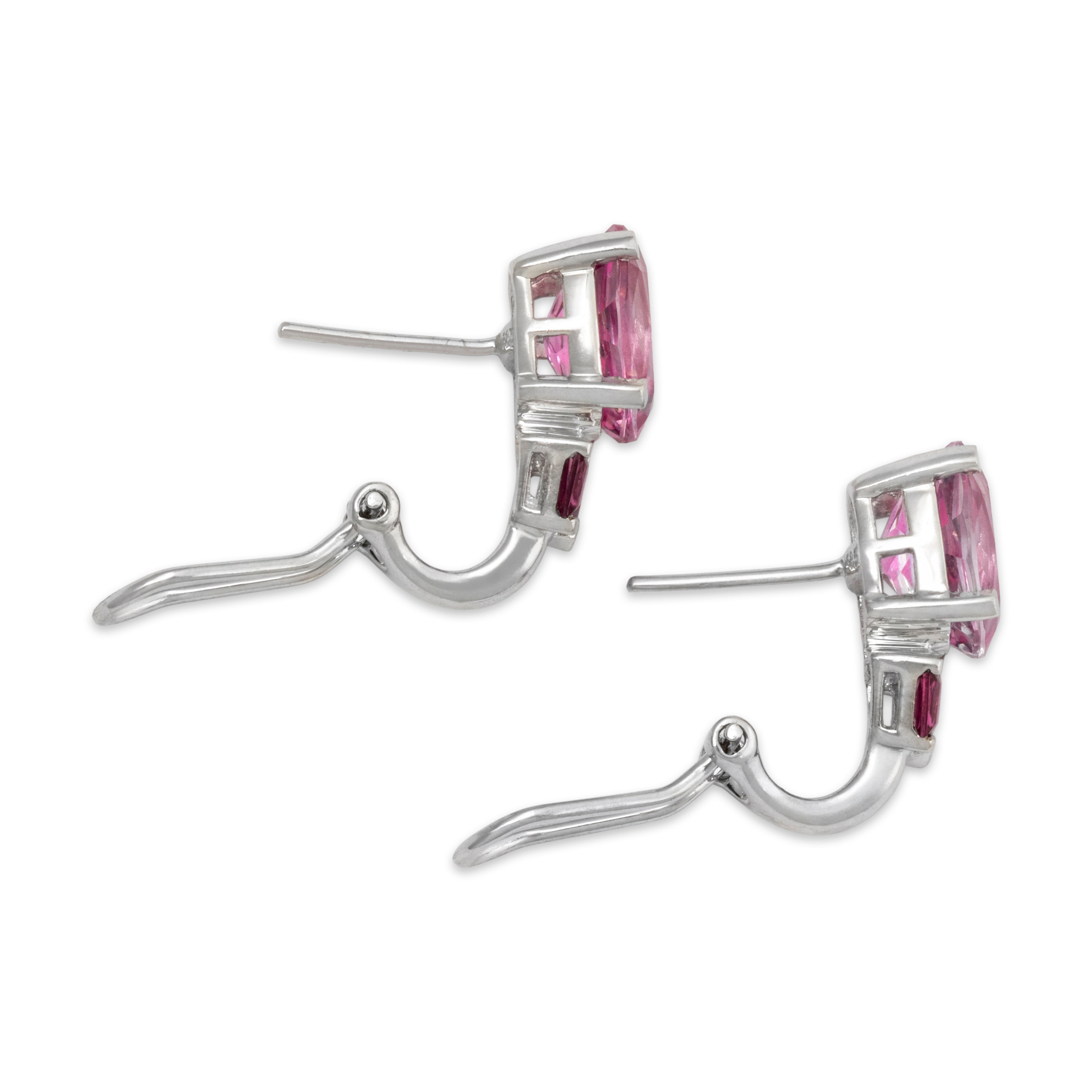 Vintage 14k White Gold 5.6cttw Pink Topaz Pink Garnet Omega Back Earrings、mySite、hinf8tx79