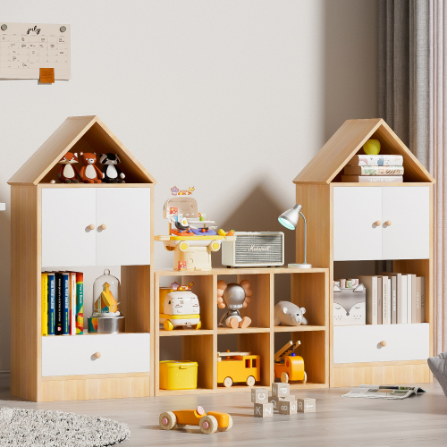Versatile Children's Bookshelf with House-Shaped Design, Multi-Functional Storage for Books and Toys, Adjustable Placement, Durable Kids Organizer for Playroom or Bedroom Easy Assembly & Safe for Kid、、casual