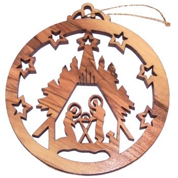 Holy Land Market Bethlehem Nativity scene olive Wood Ornament - Laser carving (9 cm 3.5 di.、mySite、topwebapps