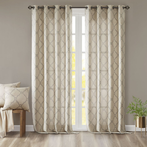 Fretwork Print Grommet Top Window Curtain Panel(Only 1 Pc Panel)、、eastwooduniform