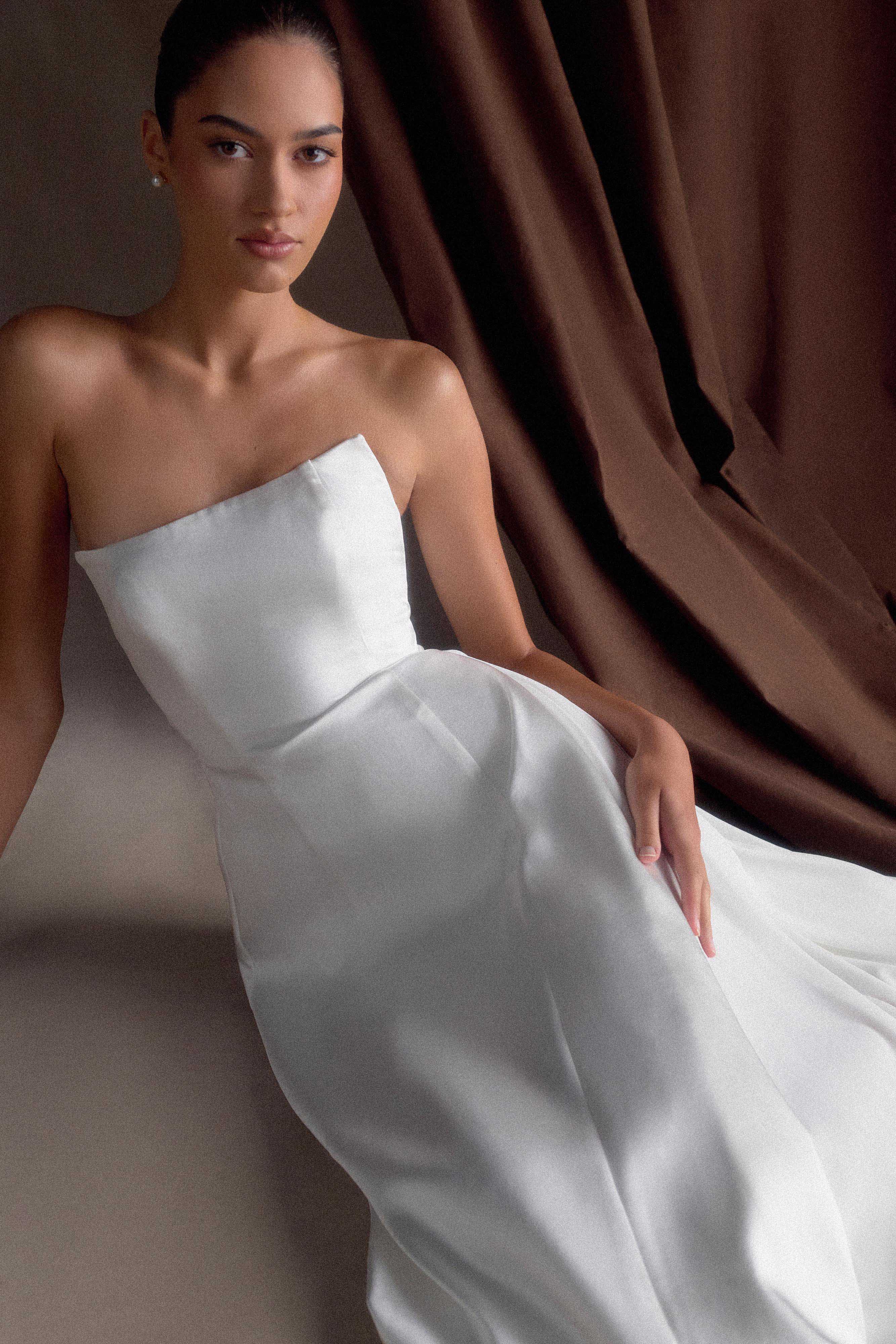 Rosella Satin Strapless Maxi Dress - White、mySite、solidvoid