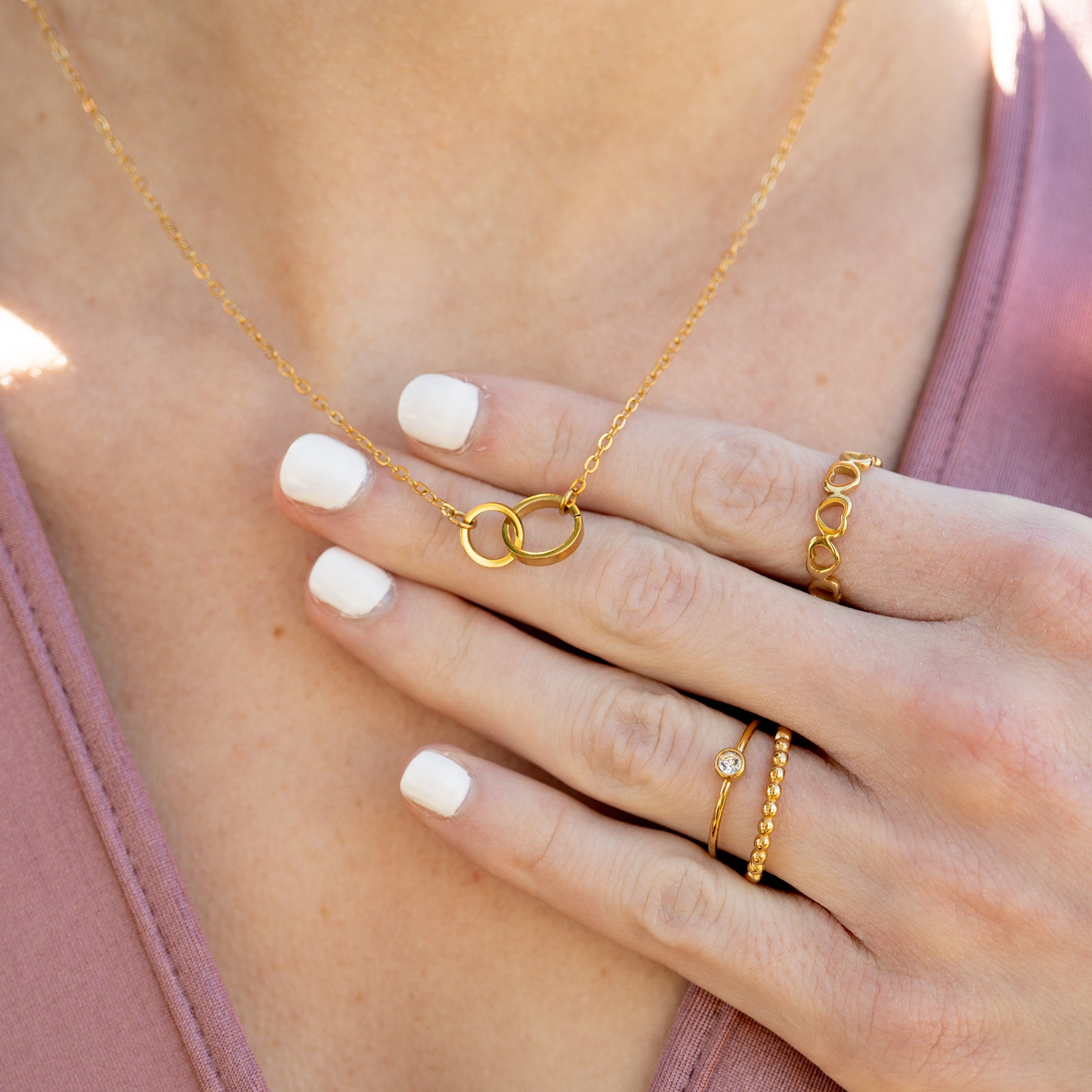 18K Gold PVD Stainless Steel Intertwined Rings Necklace / CHN0078、mySite、dreamappss