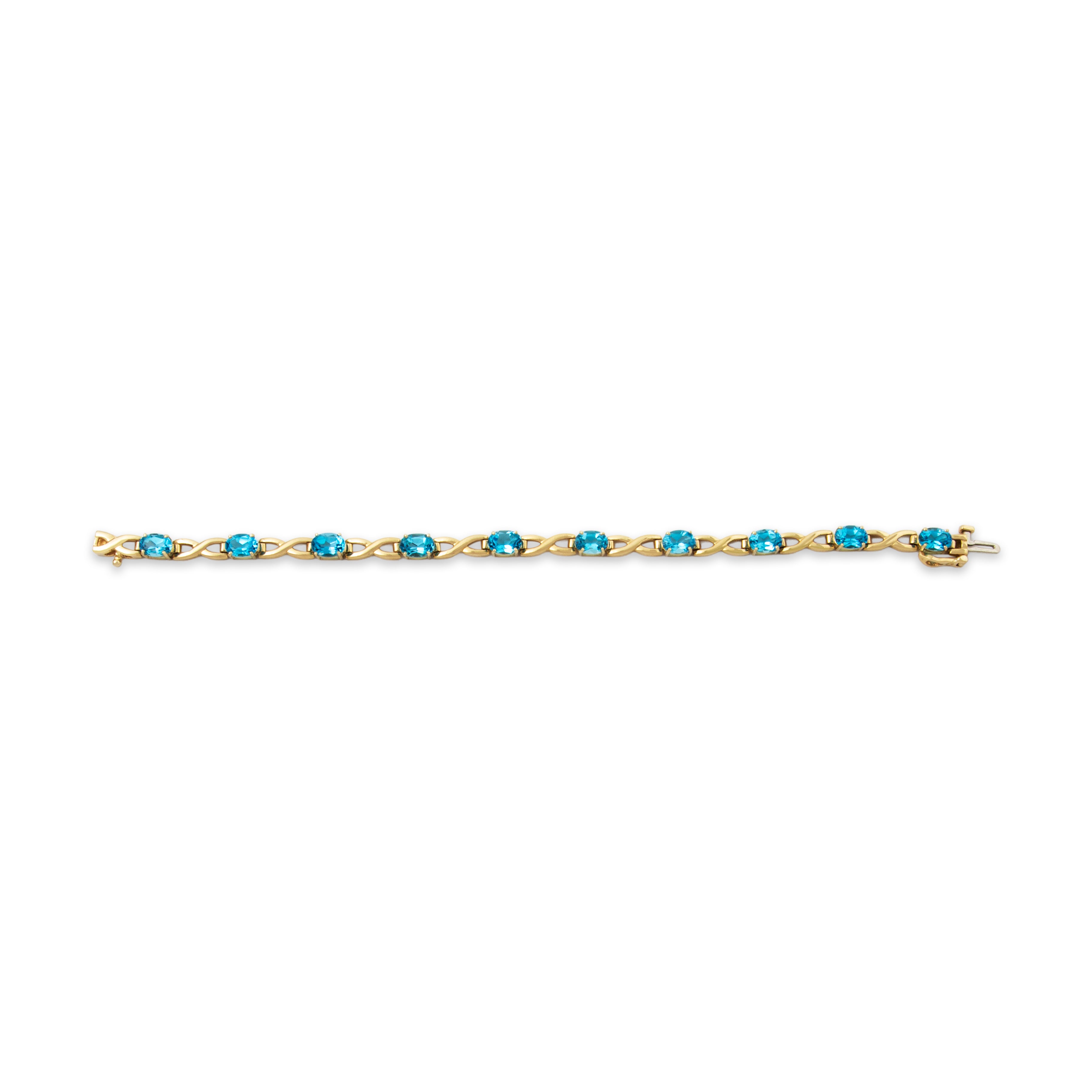 Vintage 14k Yellow Gold 9cttw Blue Topaz Crossing Link Line Bracelet 7、mySite、hinf8tx79