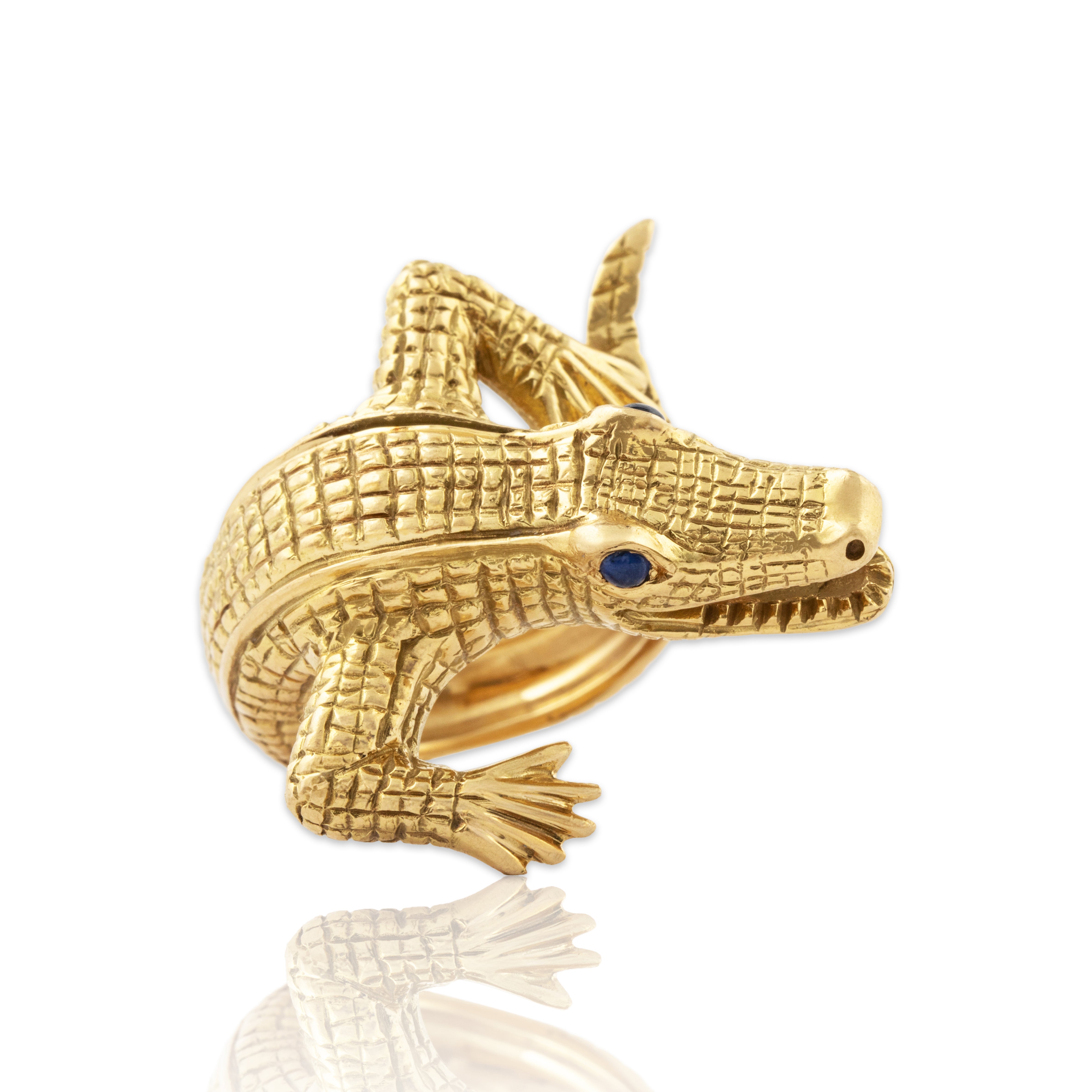 Vintage Heavy 18k Yellow Gold Sapphire Large Fierce Alligator Ring 7.00、mySite、hinf8tx79