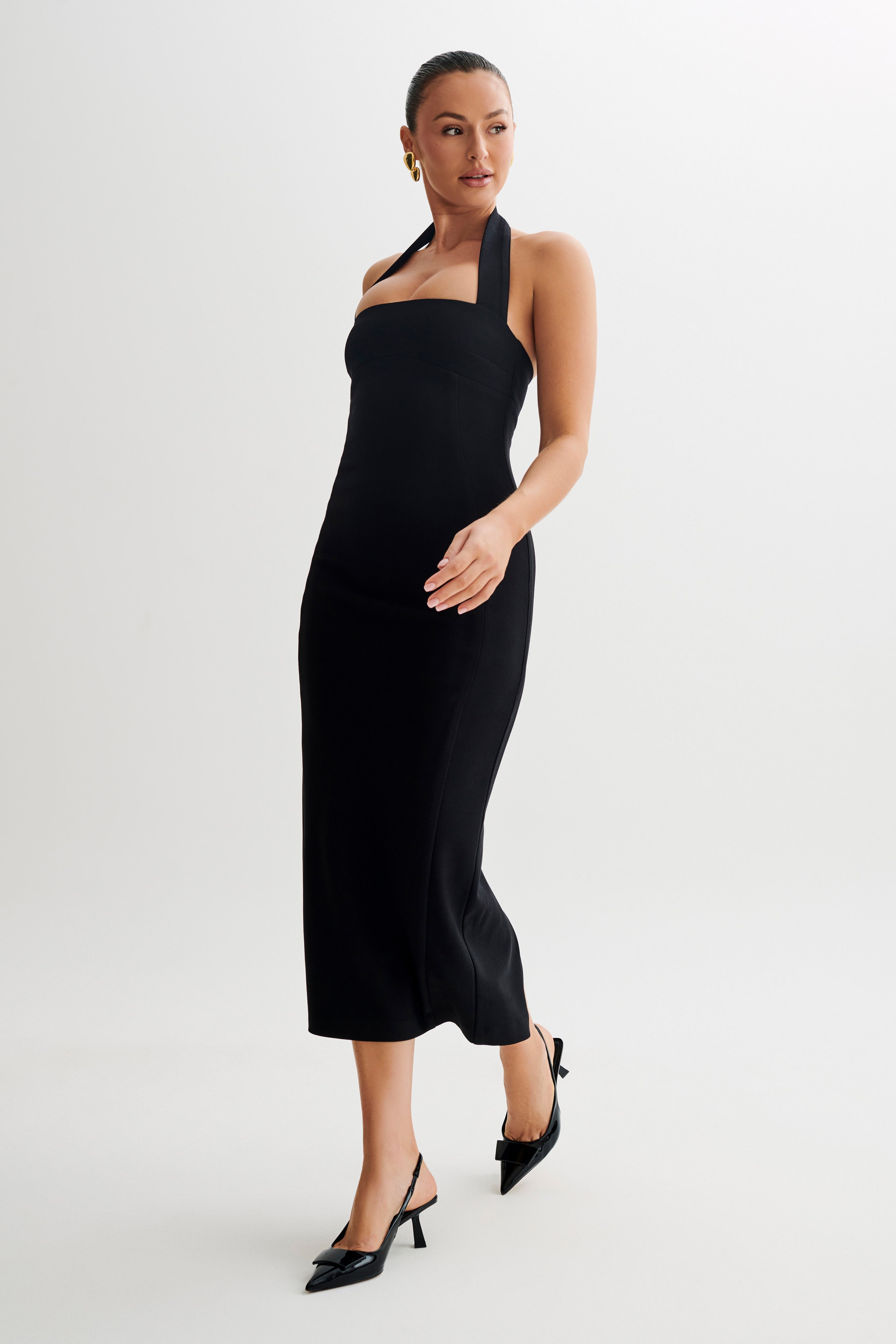 Amelita Suiting Halter Midi Dress - Black、mySite、solidvoid