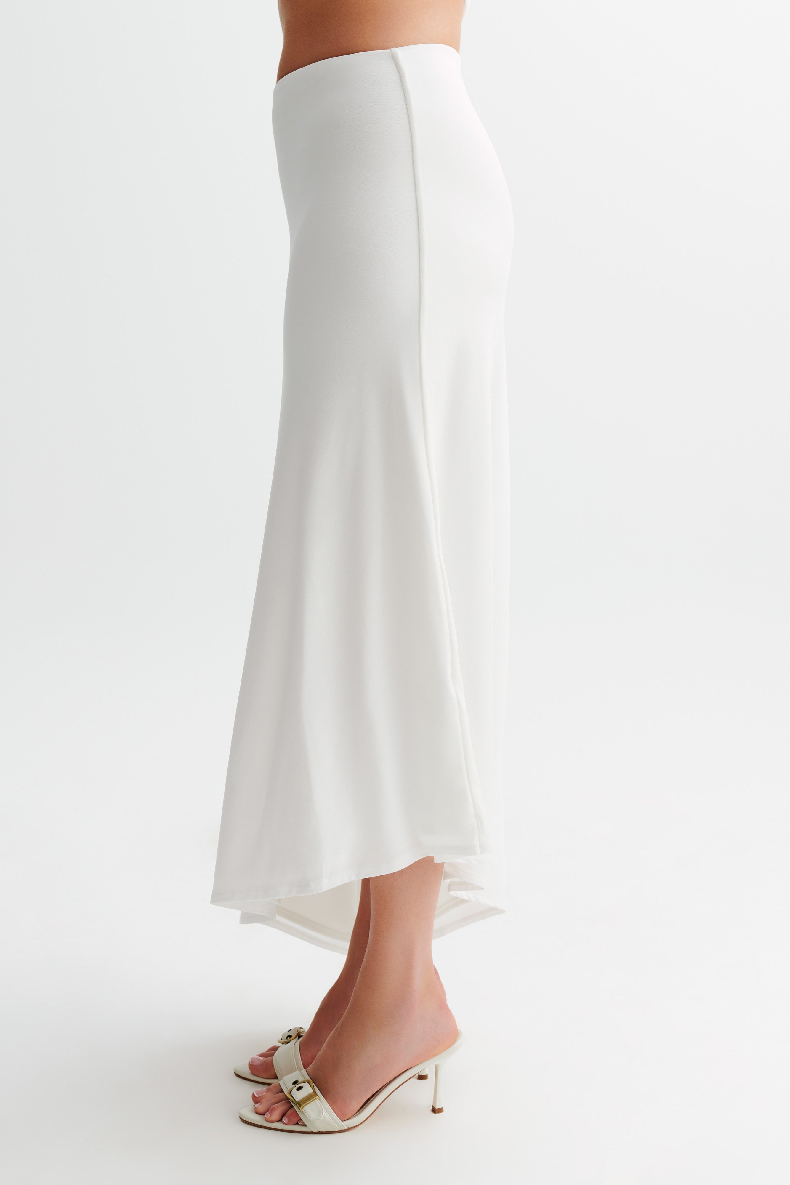 Bea Asymmetrical Slinky Maxi Skirt - White、mySite、solidvoid