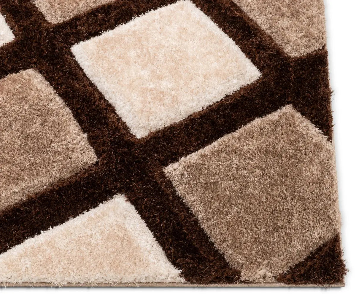 Posh Brown Modern Geometric 3D Textured Shag Rug By Chill Rugs、mySite、gigharbornorthrealestate