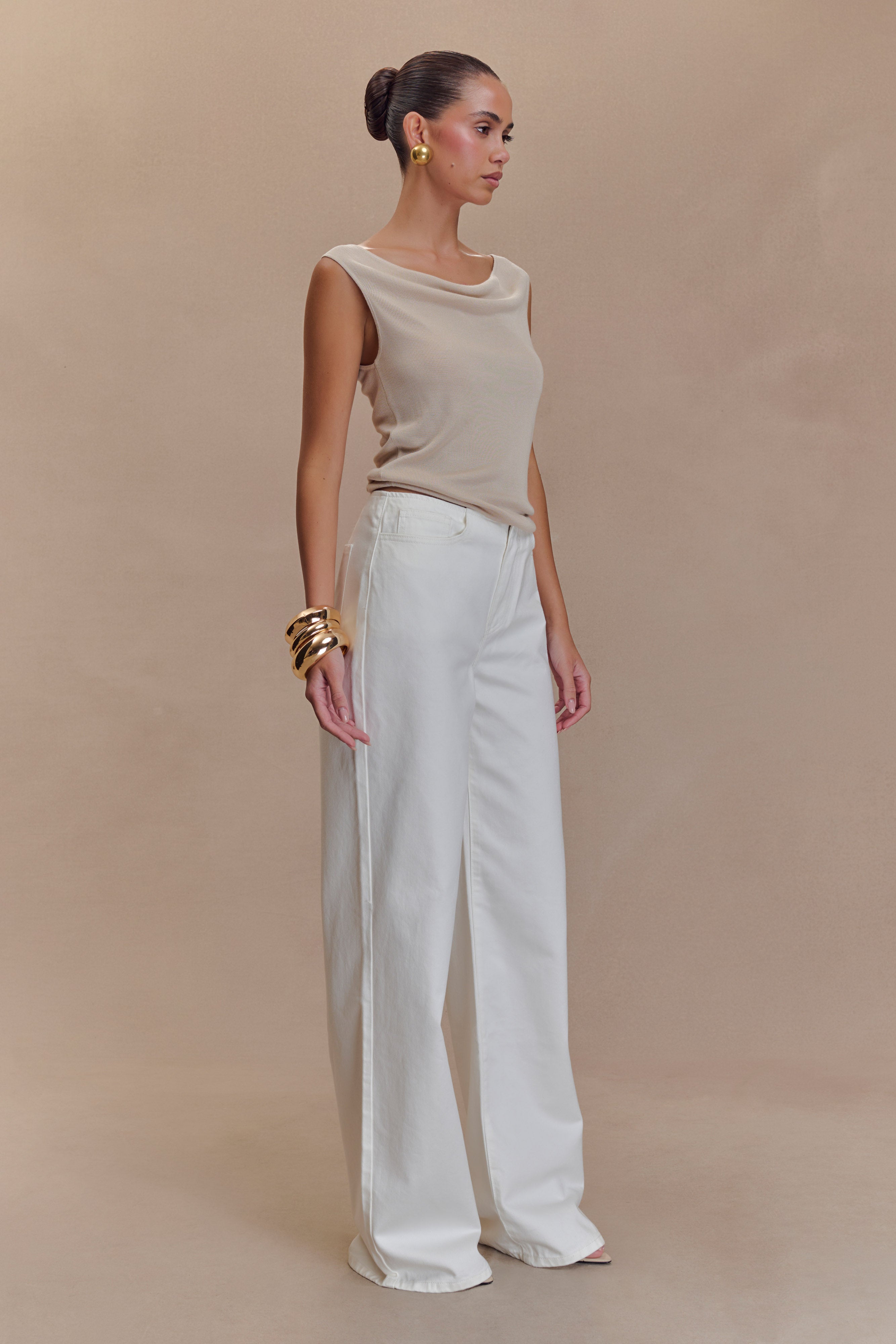 Caitlin Mid Rise Denim Flare Jeans - White、mySite、solidvoid