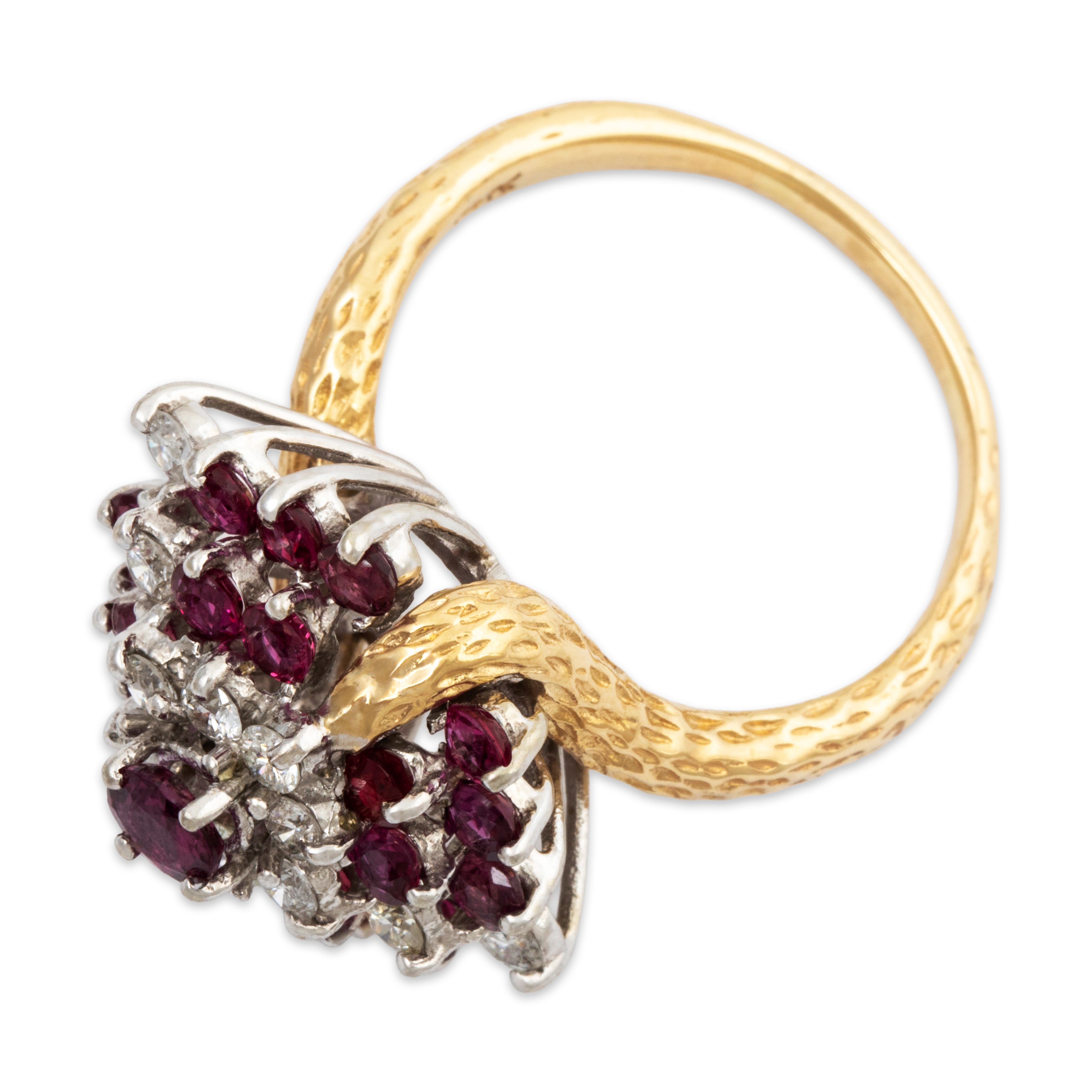 Vintage 14k Yellow & White Gold 2cttw Ruby Diamond Intricate Cocktail Ring、mySite、hinf8tx79