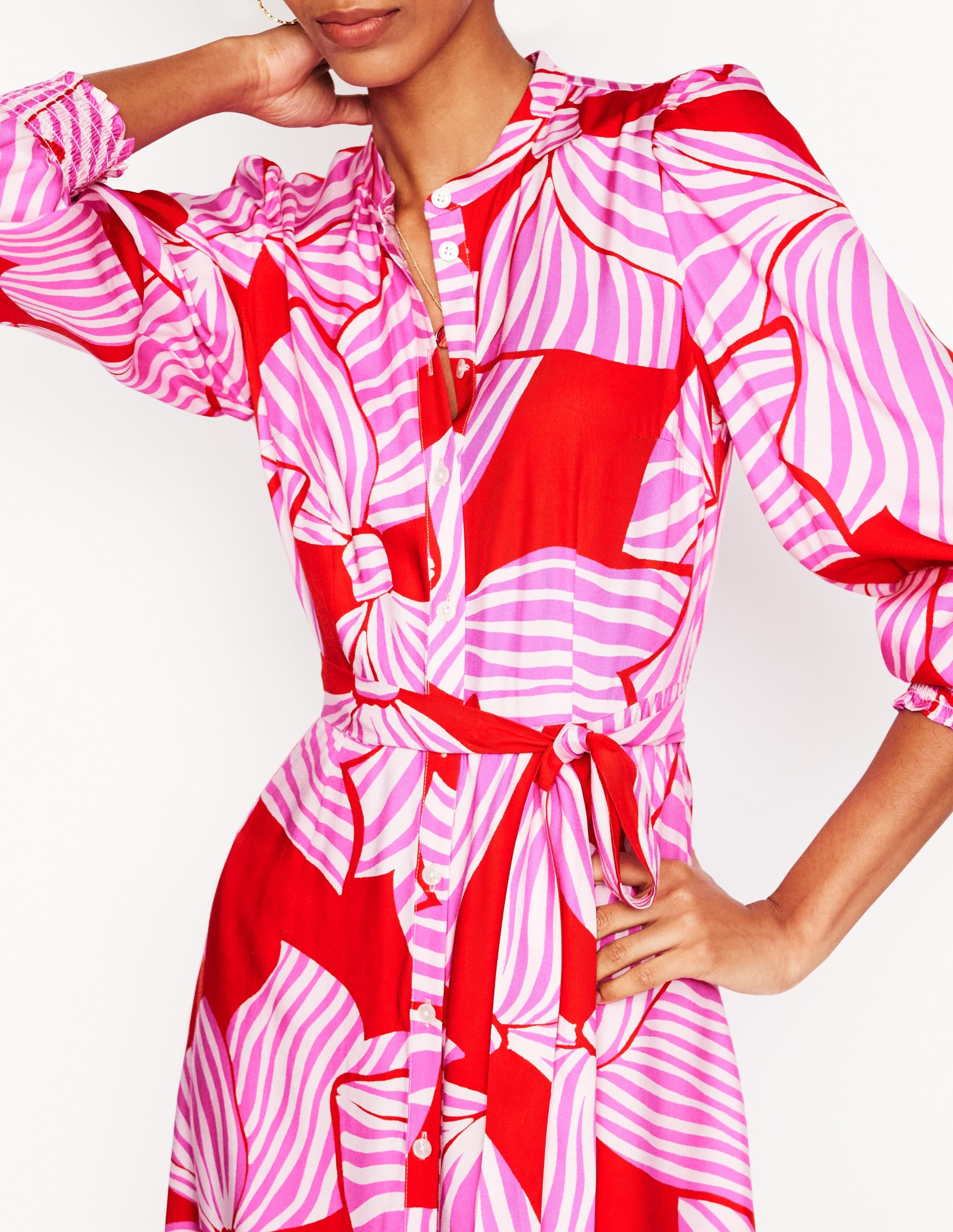  Ruby Collarless Shirt Dress-Rouge, Bow Scatter、mySite、ashleygrahame