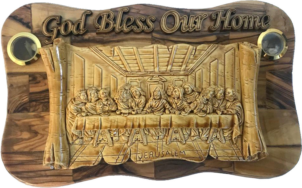  OLive wood Last Supper Plaque Hand Made in Bethlehem Holy Land with Alabaster / Ceramic clay、mySite、elrpsem3k