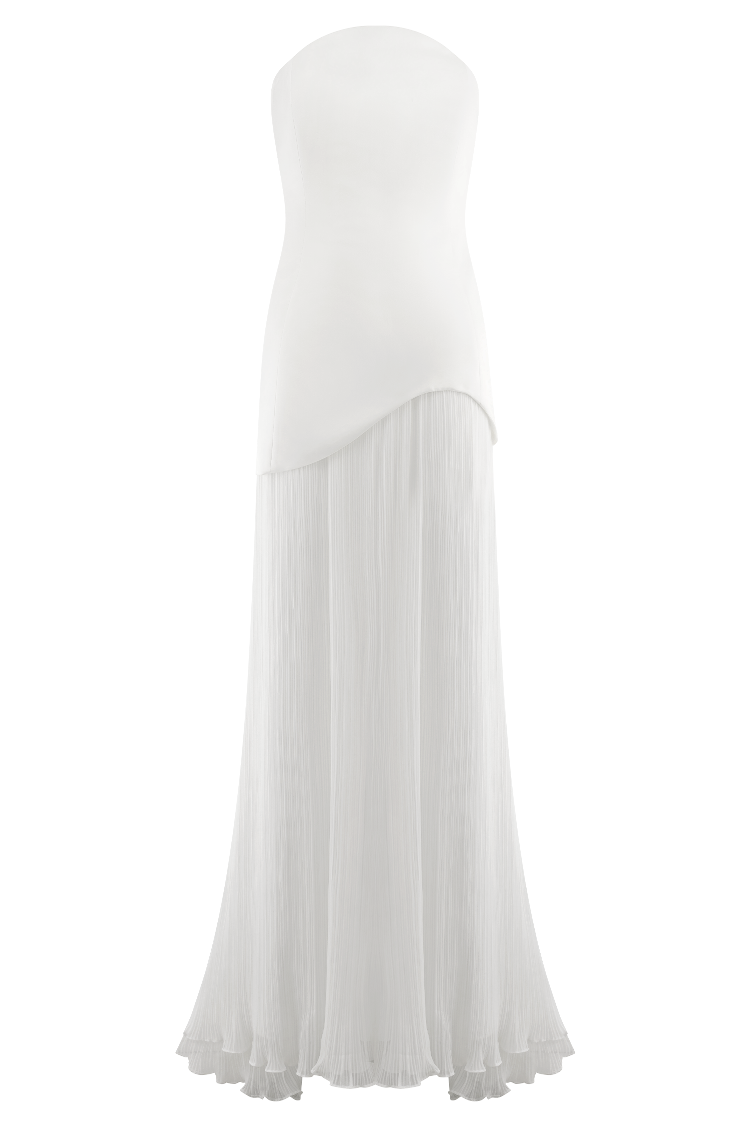 Juno Strapless Pleated Maxi Gown - White、mySite、solidvoid