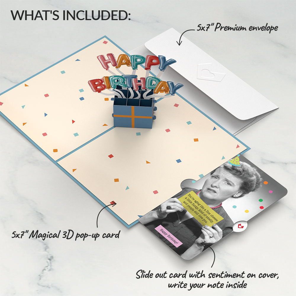 Happy Birthday Burst Pop-Up Card and Aging Like a Fine Cheese Sentiment Set、mySite、solidvoid