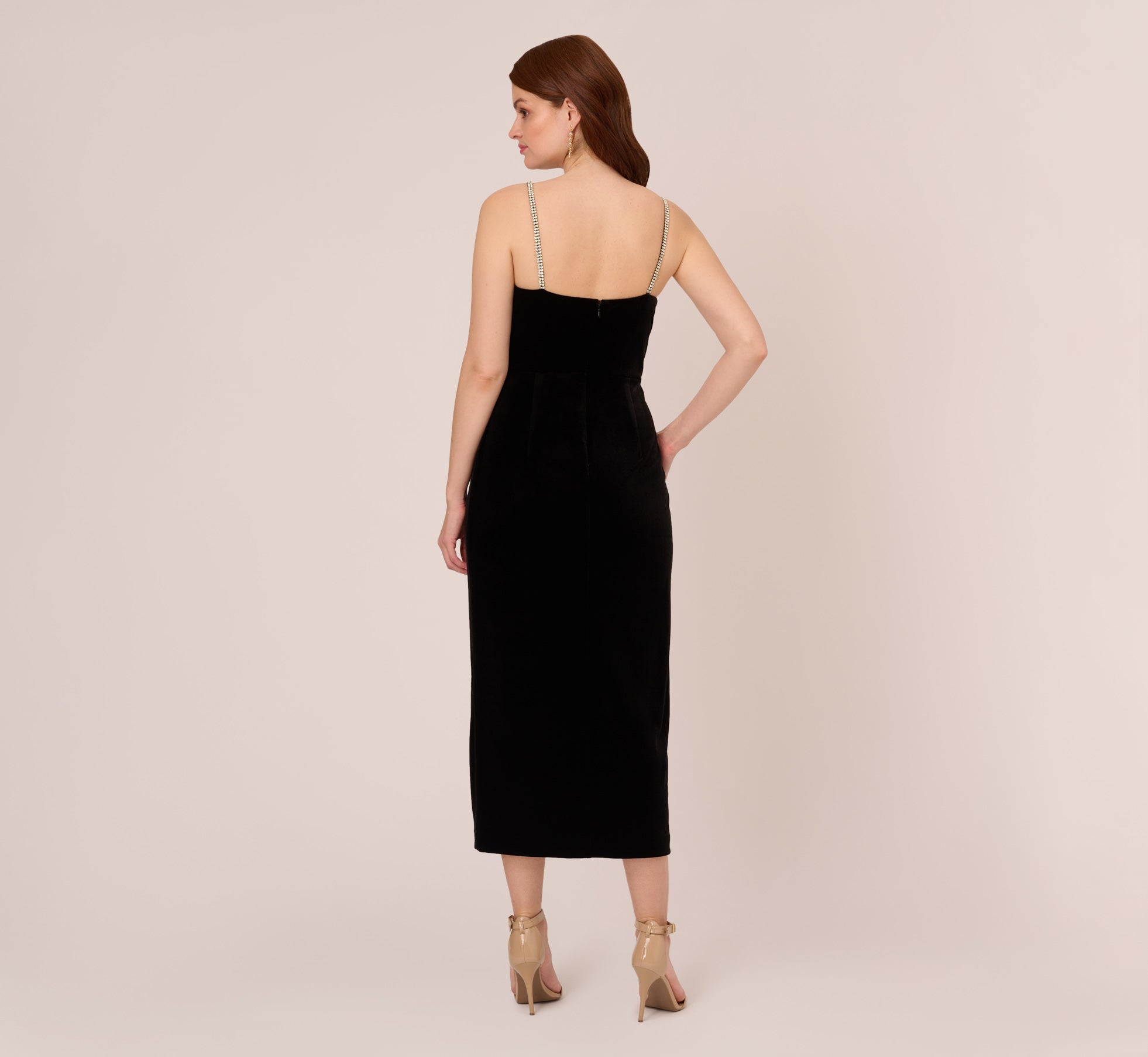 Velvet Ankle-Length Wrap Gown With Stone Straps In Black、mySite、solidvoid