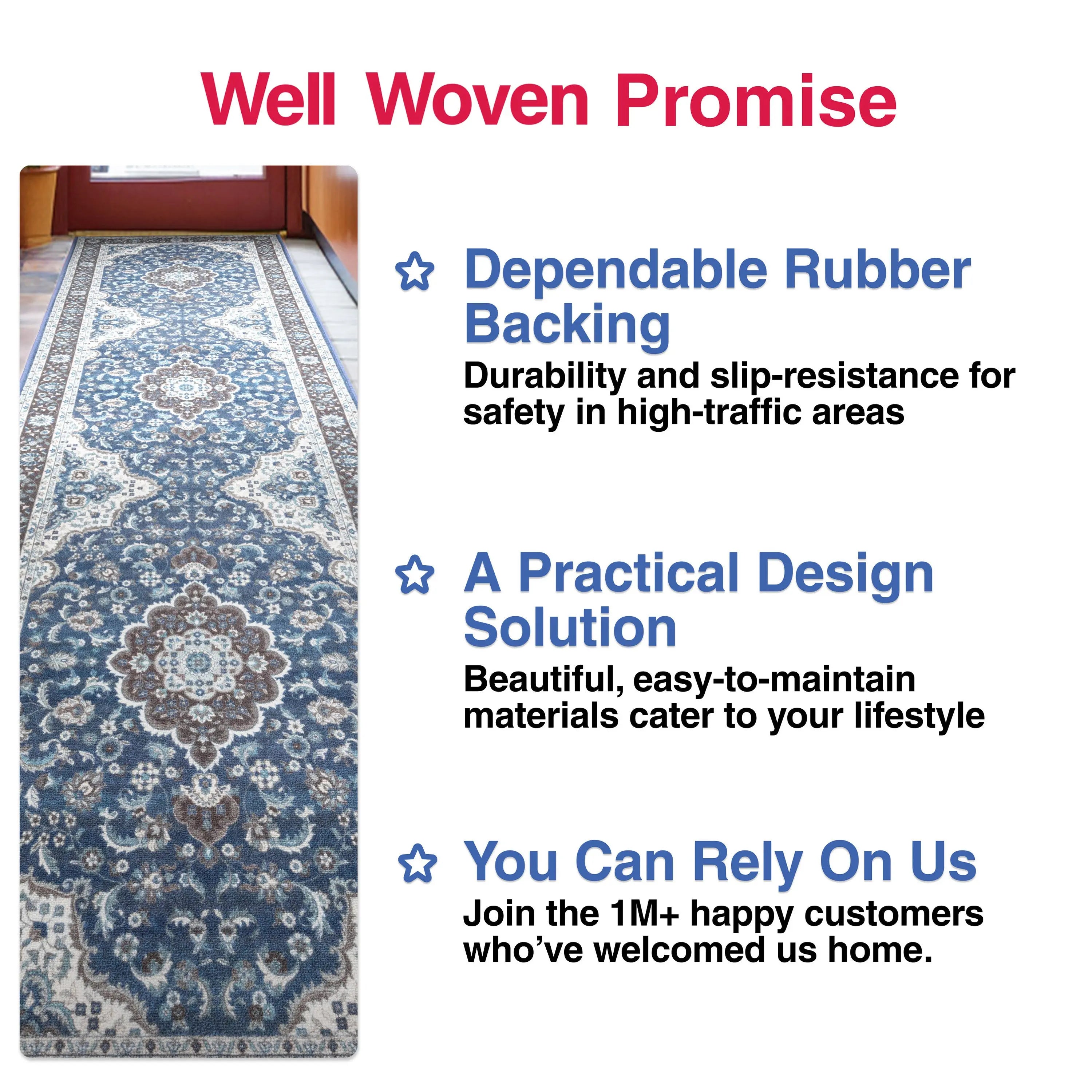 Custom Size Runner Gene Medallion Persian Blue Select Your Width x Choose Your Length Machine Washable Hallway Runner Rug、mySite、gigharbornorthrealestate