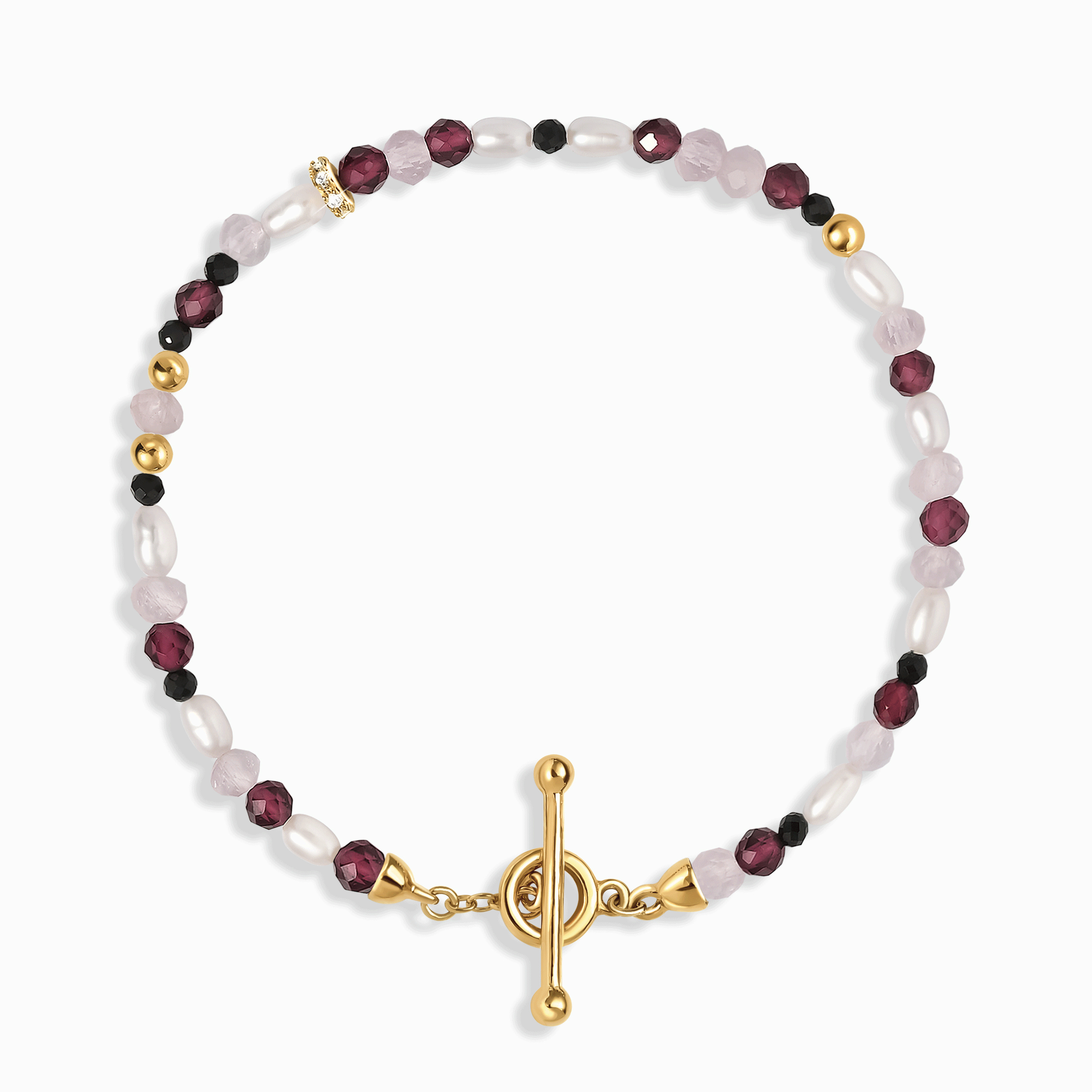 Rose Quartz Garnet T-Lock Beads Bracelet - Love Charge、mySite、hinf8tx79