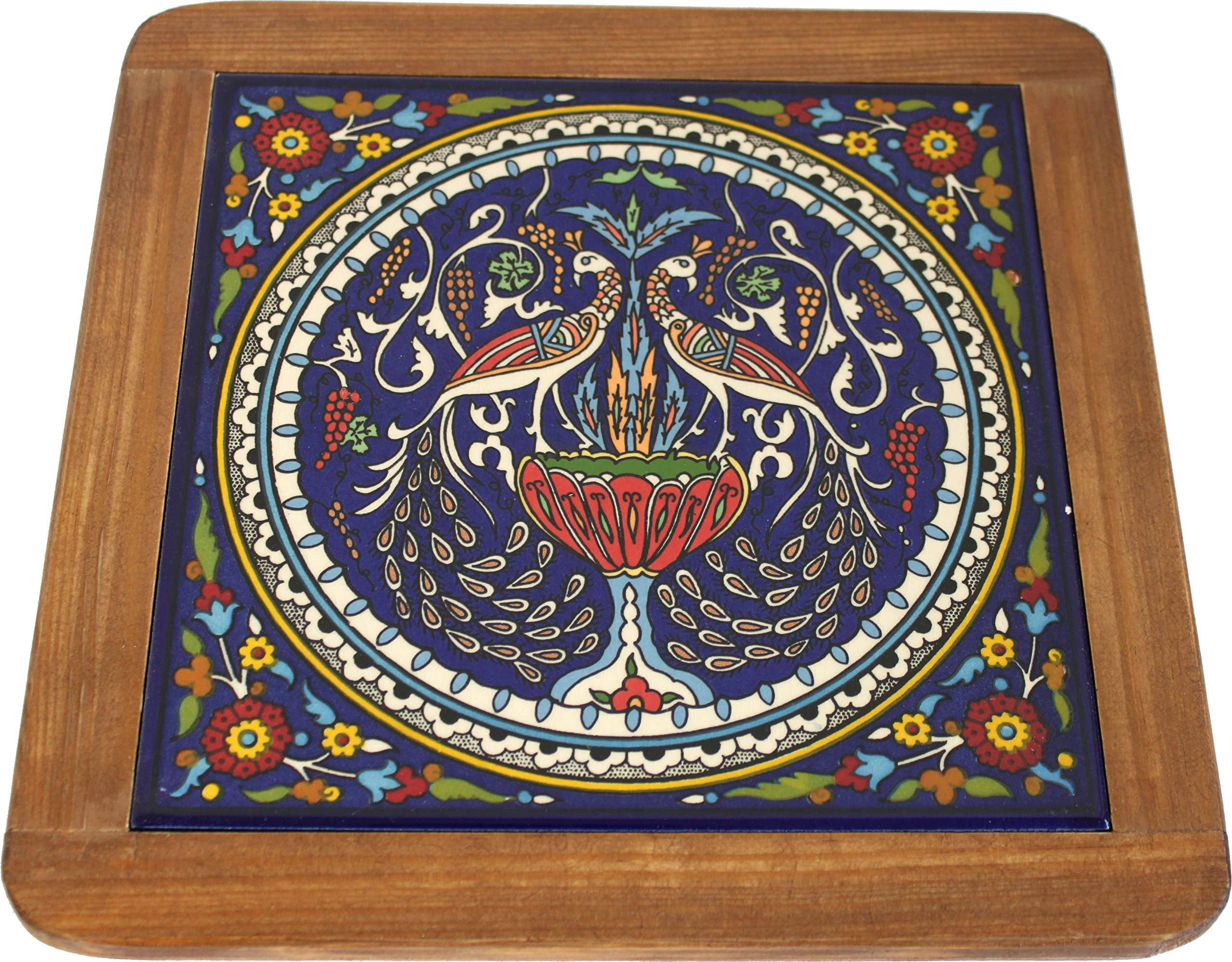 Holy Land Market Extra Large Ceramic Coaster Trivet - Hot Plate - Shades of Blue Flowers ( 25cm or 9.75 Inches )、mySite、topwebapps