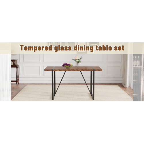 Rustic Industrial Rectangular Wood Dining Table For 4-6 Person, With 1.5" Thick Engineered Wood color Tabletop and Black Metal Legs,Desk For Kitchen Dining Living Room, 55.1" x 31.4"x 29.9"1529W115172、、casual