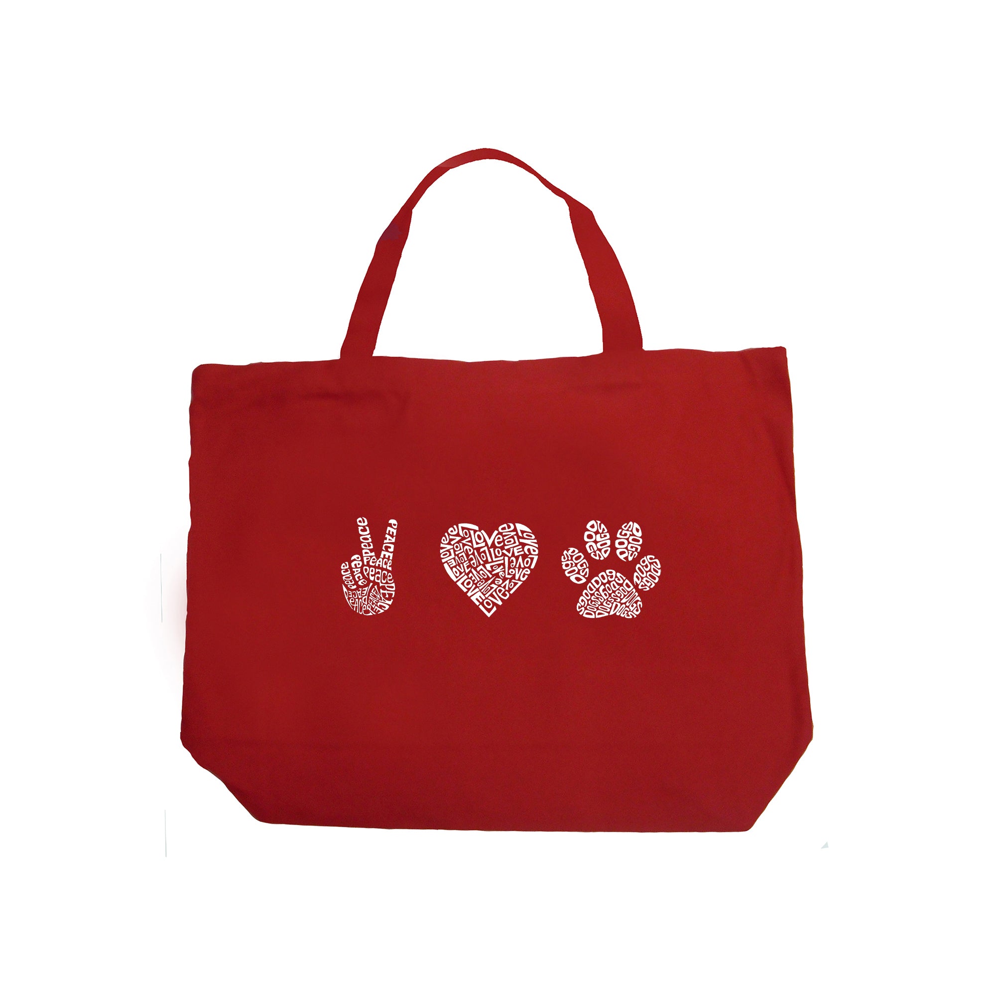 Peace Love Dogs - Large Word Art Tote Bag、mySite、camillekostekn