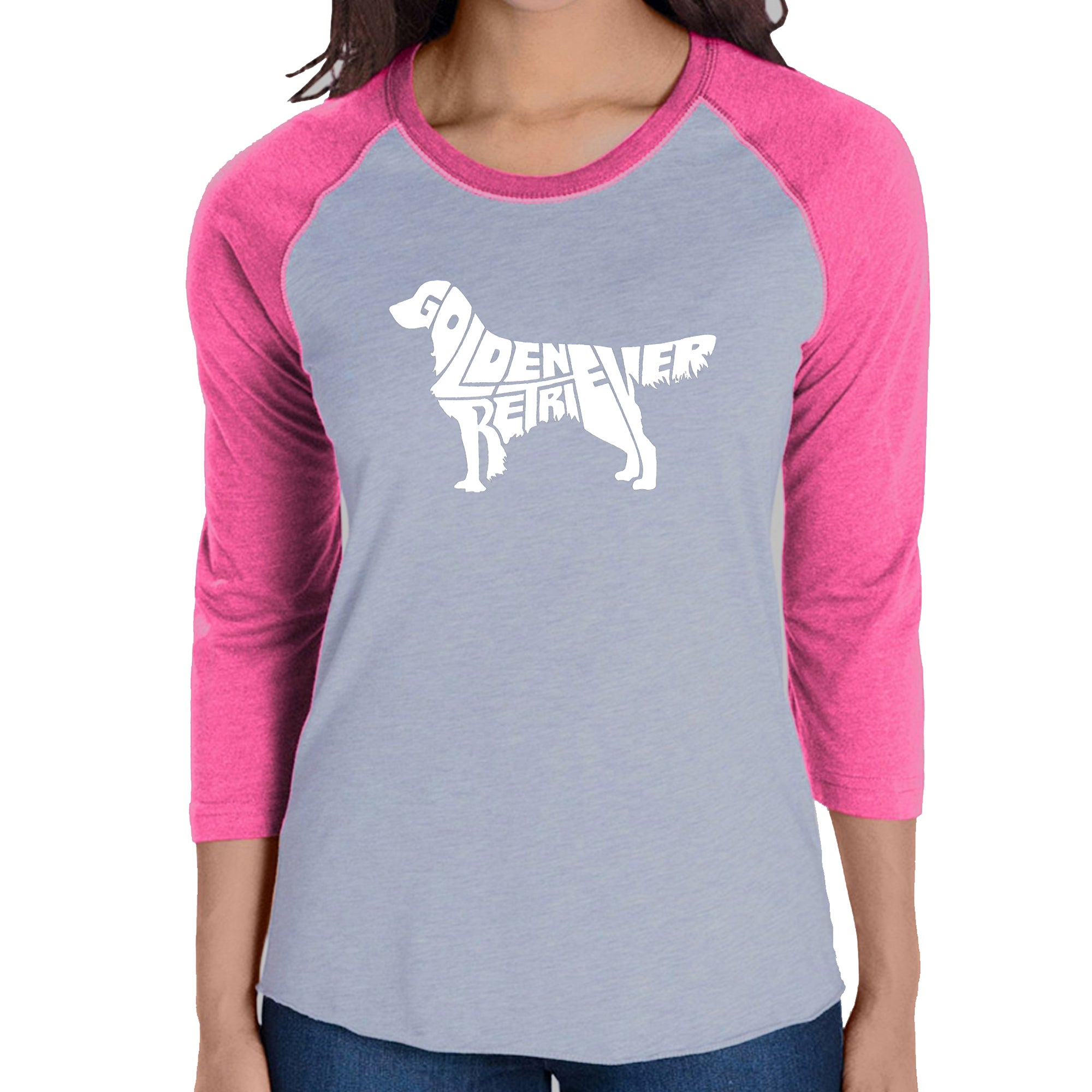 Golden Retriever - Women's Raglan Baseball Word Art T-Shirt、mySite、camillekostekn