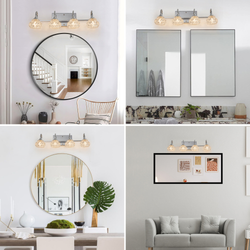 17" Nickel Finish Vintage Crystal Vanity Light - Elegant 3-Light Bathroom Mirror Fixture with Clear Glass Shades (No Bulbs)、、eastwooduniform