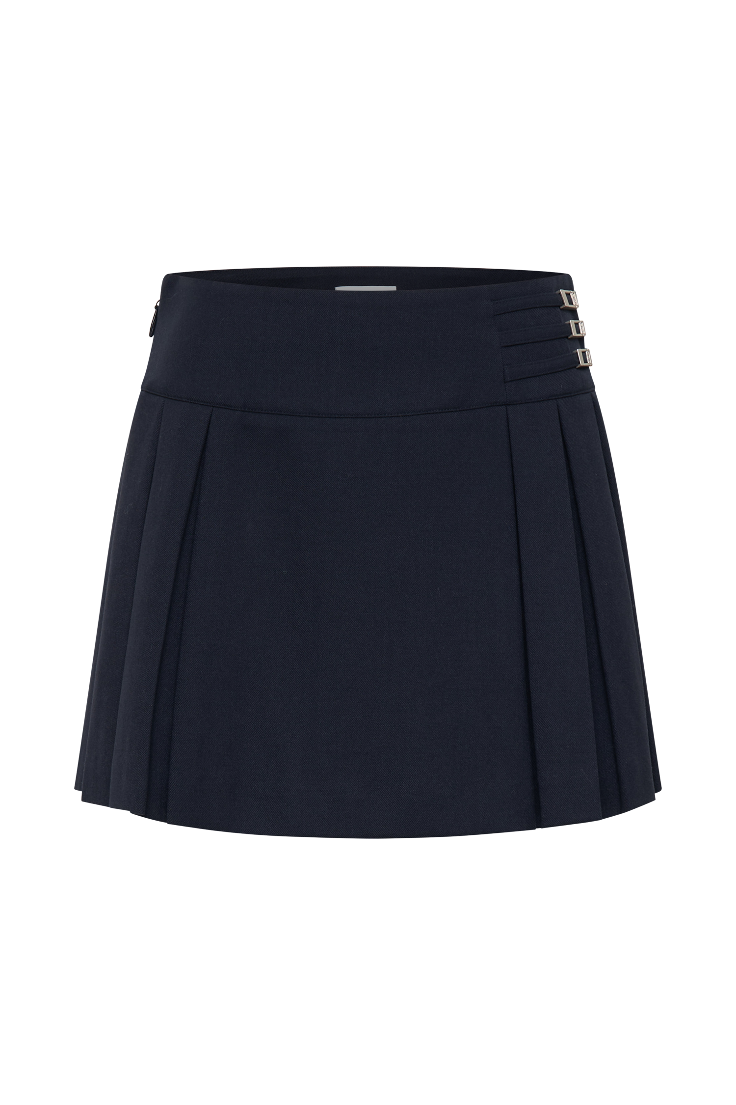 Angie Pleated Buckle Mini Skirt - Dark Navy、mySite、solidvoid