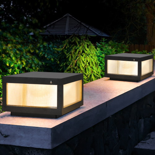 12" Black Solar Powered LED Post Cap Light, Modern Outdoor LED Fence Light for Pathways, Decks, and Patios (2-Pack)、、eastwooduniform