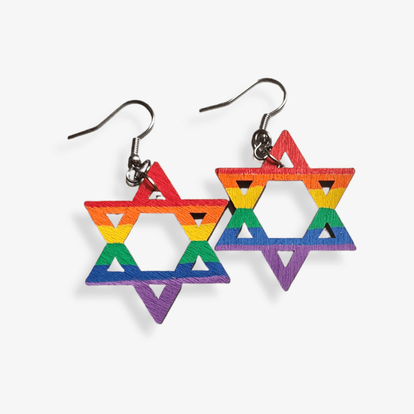 Wooden Rainbow Star of David Earrings、mySite、topwebapps