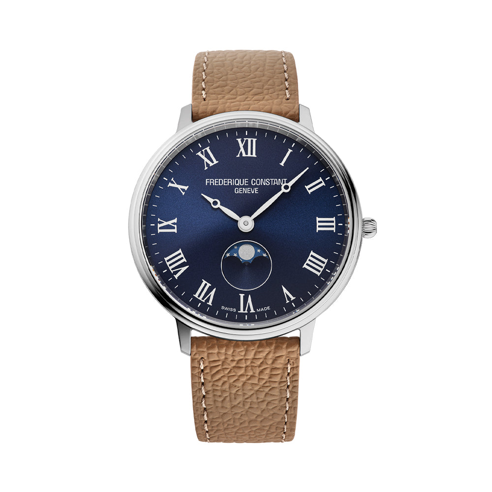  Classic Quartz Moonphase Steel 39mm - Blue on Leather Strap