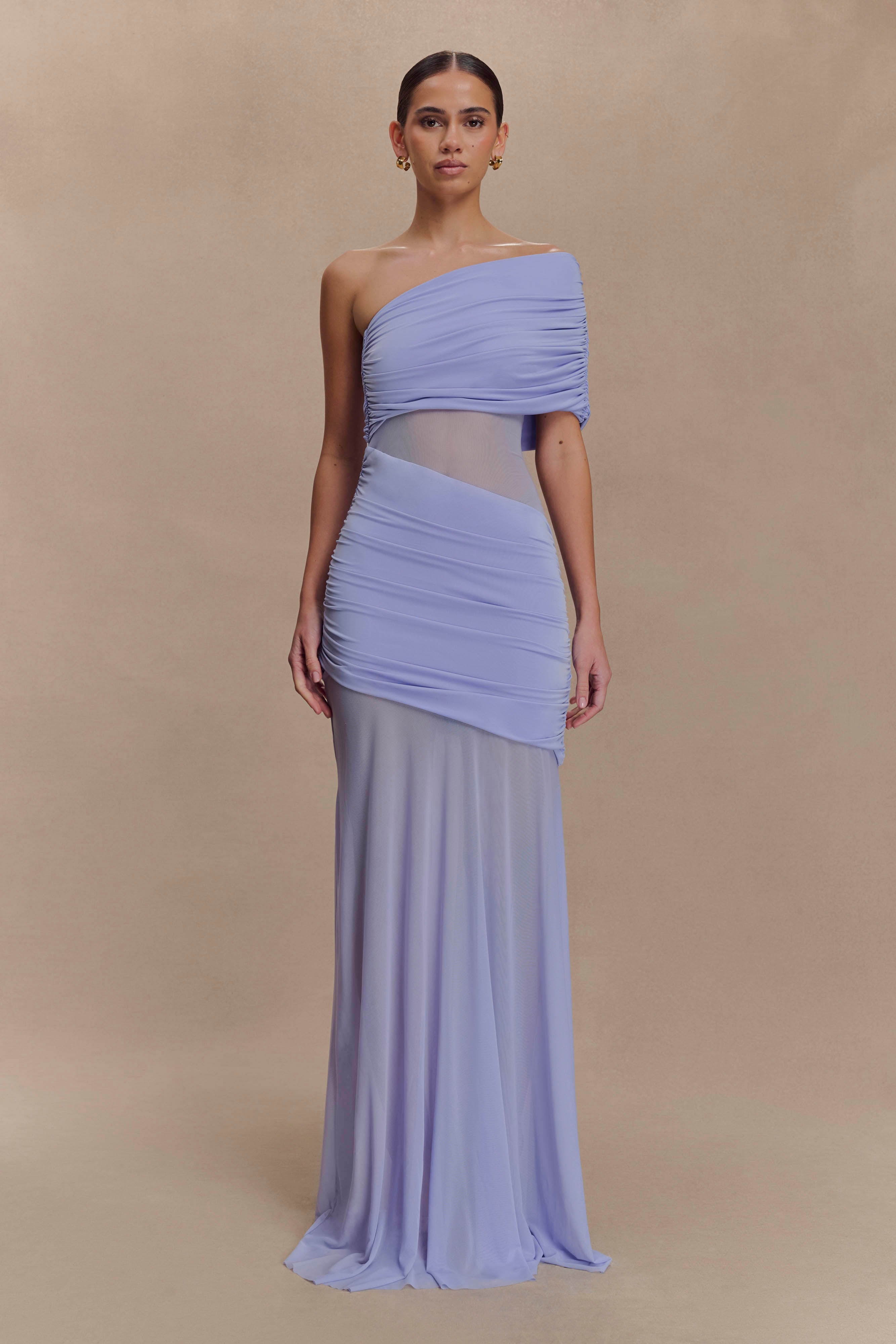 Dallas One Shoulder Mesh Maxi Dress - Lavender、mySite、solidvoid
