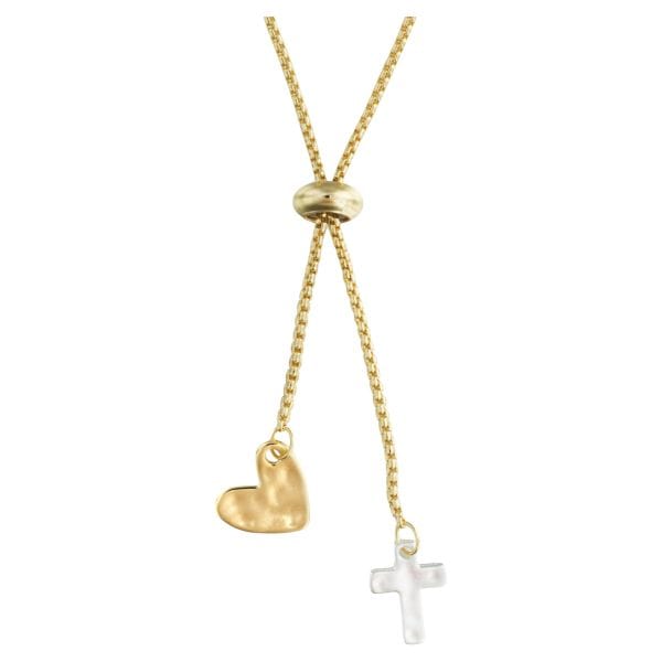 Lariat Giving Necklace W/ Heart and Cross Charms、mySite、g9winljtr