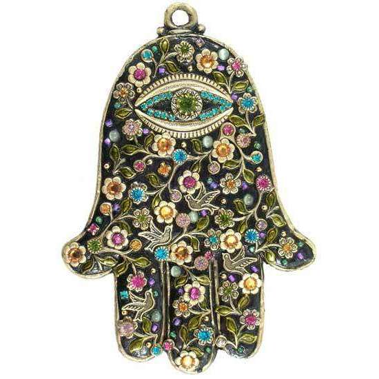 Michal Golan Black Floral Wall Hamsa with Swarovski Crystals、mySite、topwebapps