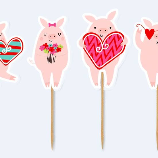 Pink Pig Iron On Patches, Stickers and Party Picks, Cutest, Happy Pink Pigs for Decoration!*、mySite、g9winljtr
