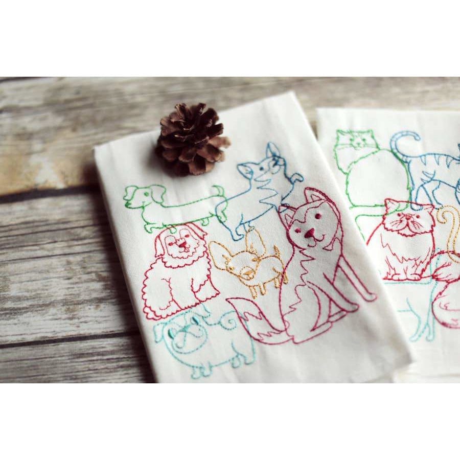 Lots of Dogs or Cats Lint-free Heavyweight Embroidered Floursack Tea Towel Handmade、mySite、g9winljtr