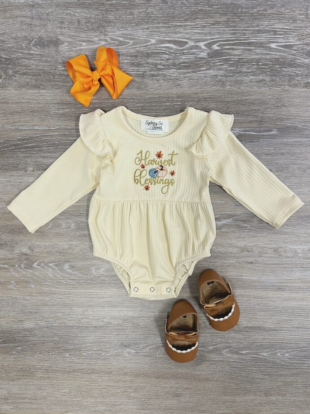 Harvest Blessings Ruffle Trim Girls Long Sleeve Romper、mySite、camillekostekn