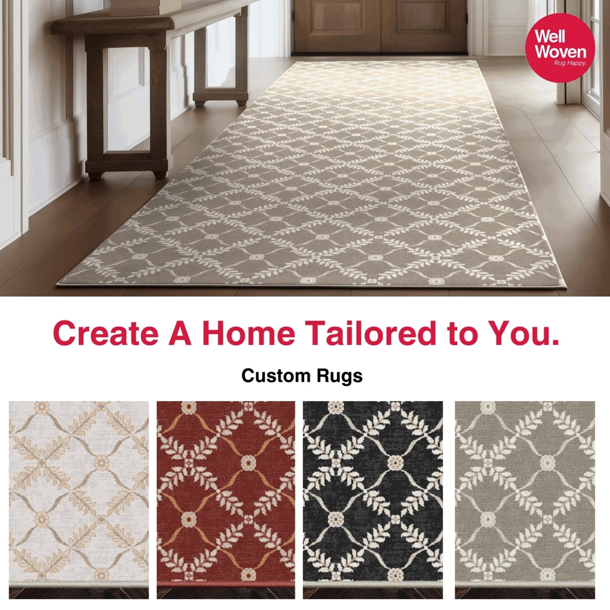 Aldwyn Custom Rug - Traditional Lattice Pattern, Easy Clean, Low Pile, Personalized Sizes、mySite、gigharbornorthrealestate