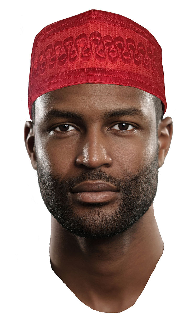 Red Embroidered African Hand woven Aso Oke Hat、mySite、solidvoid