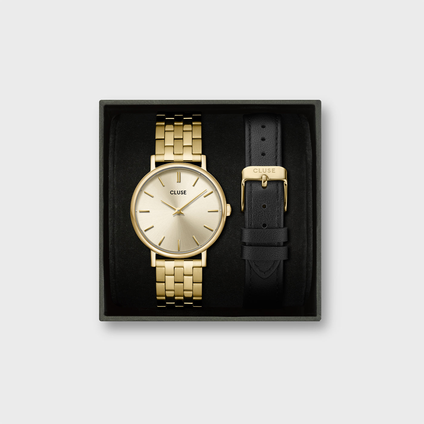  Gift Box Pavane Petite 2.0 Watch Steel, Gold Colour & Black Leather Strap