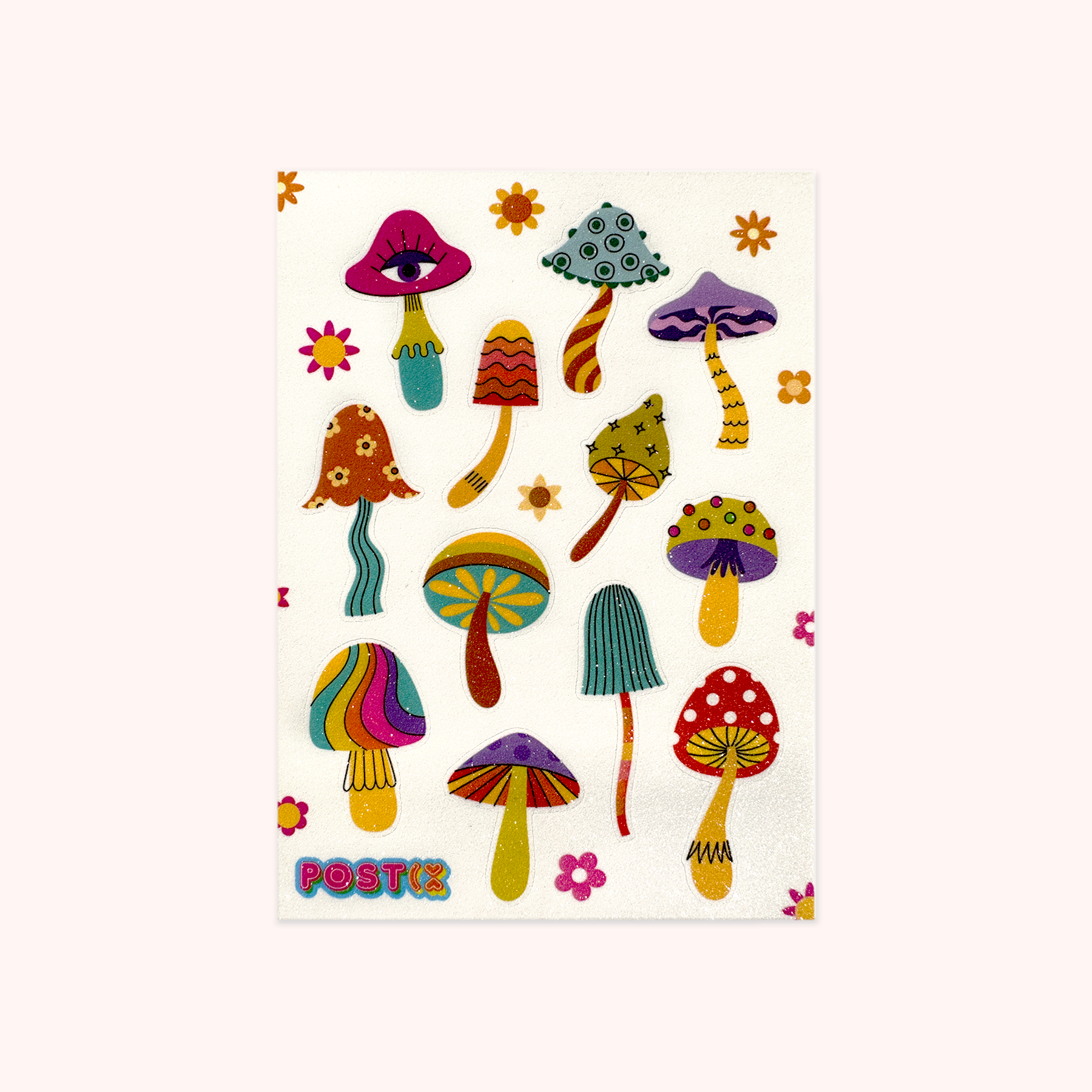  Groovy Funky Magic Mushroom A6 Glitter Sticker Sheet、mySite、ghnorth