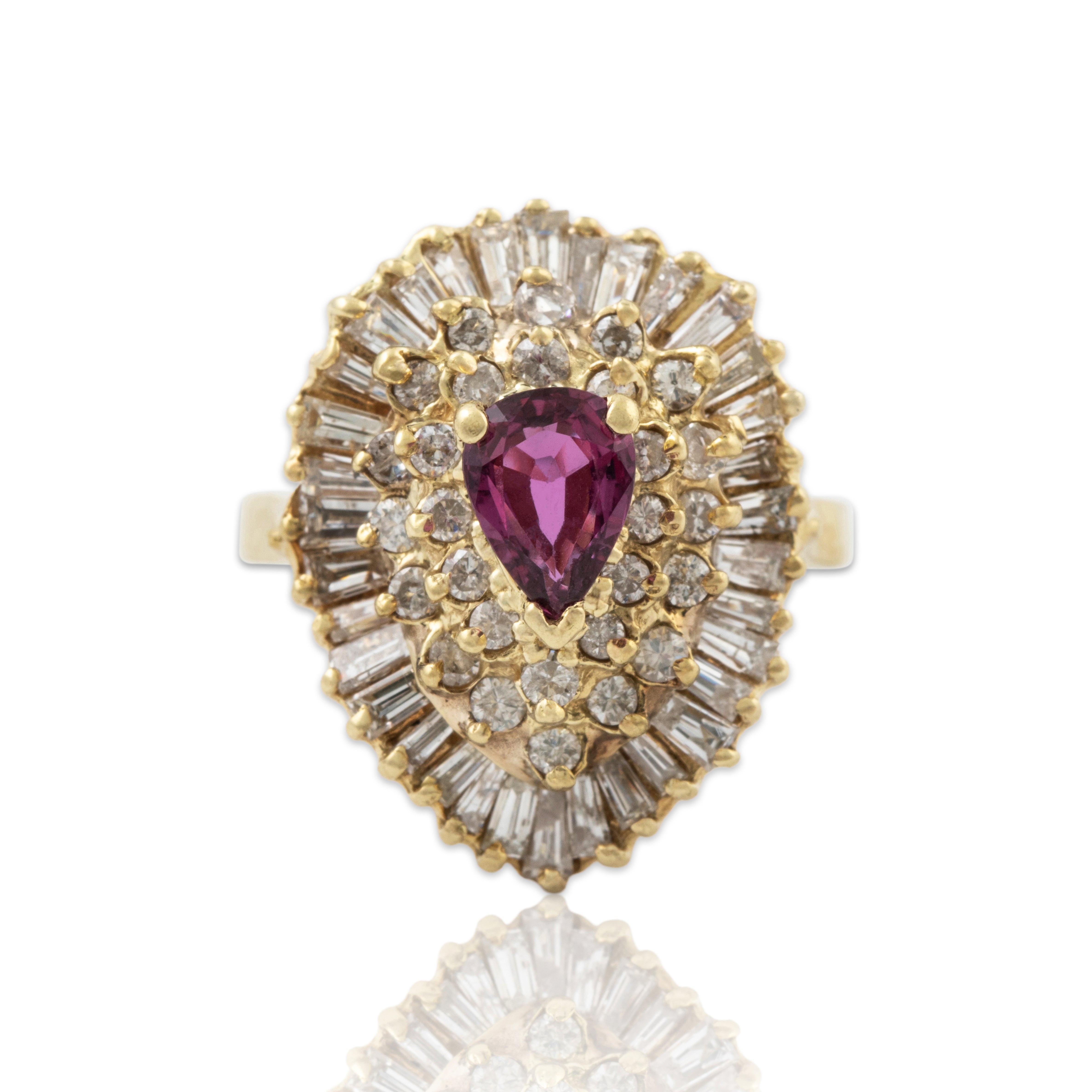 Vintage Large 14k Yellow Gold Ruby 1.13cttw Diamond Ballerina Cocktail Ring 6.75、mySite、hinf8tx79