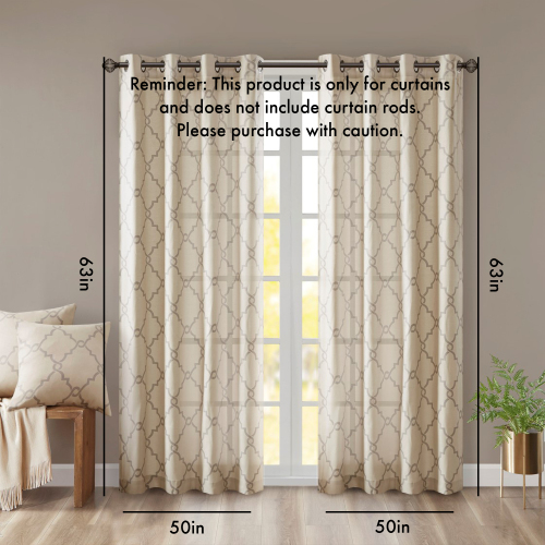 Fretwork Print Grommet Top Window Curtain Panel(Only 1 Pc Panel)、、eastwooduniform